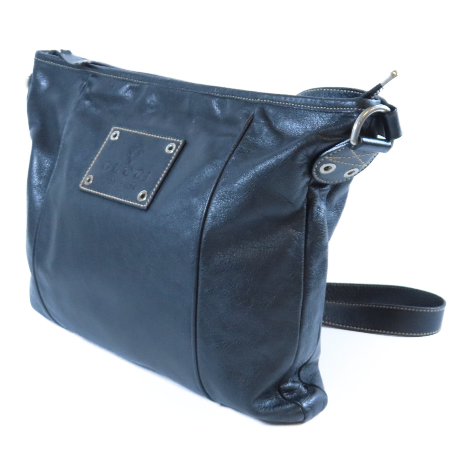 GUCCI 牛皮皮革Shoulder Bag銀扣肩背袋黑色