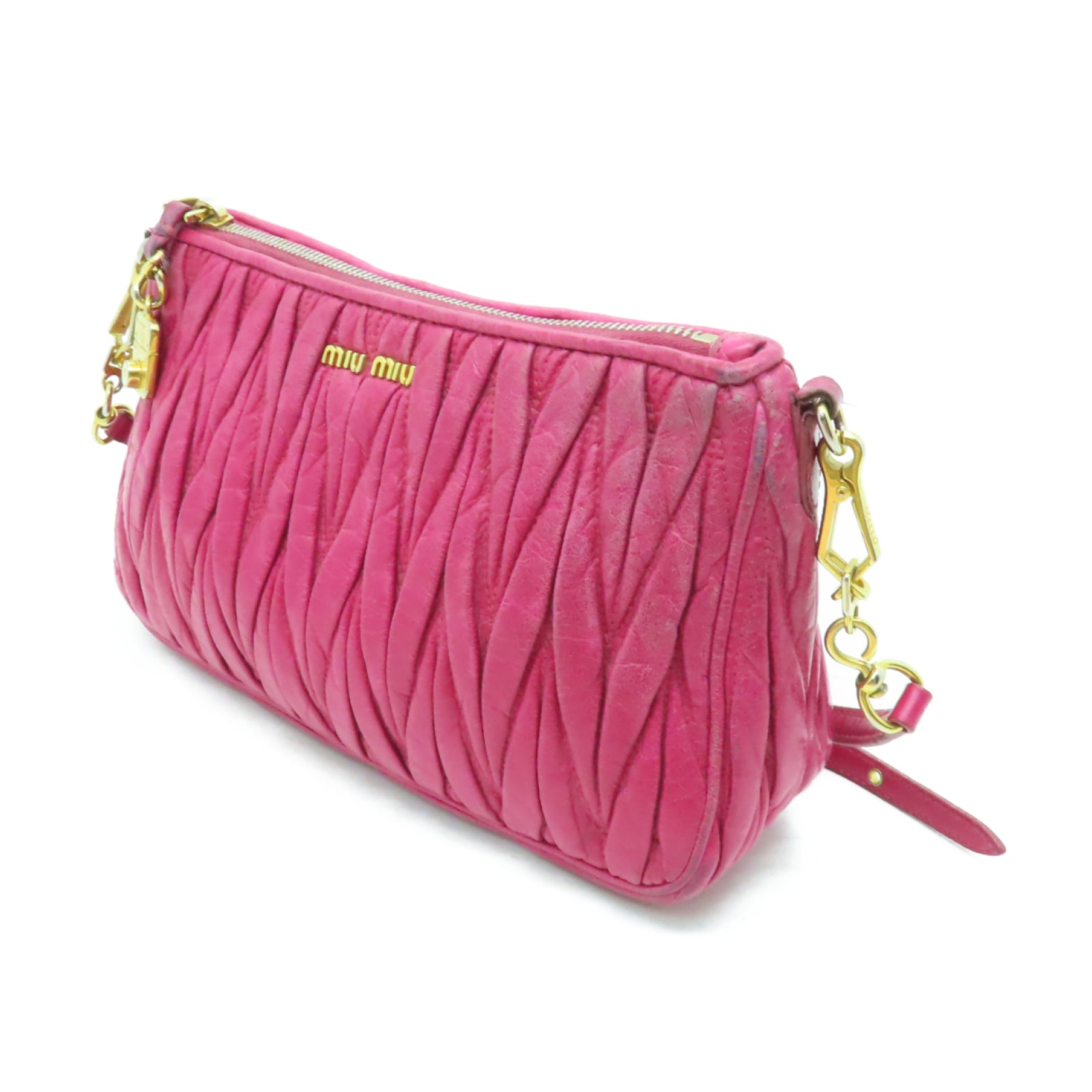 Miu Miu 牛皮皮革Shoulder Bag金扣肩背袋粉紅色