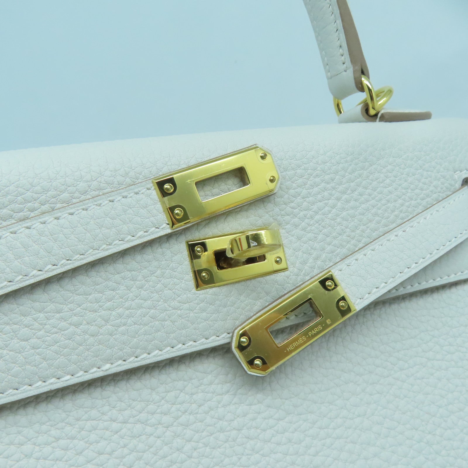 HERMES Togo皮革Kelly 25金扣手挽肩背兩用袋淺灰色