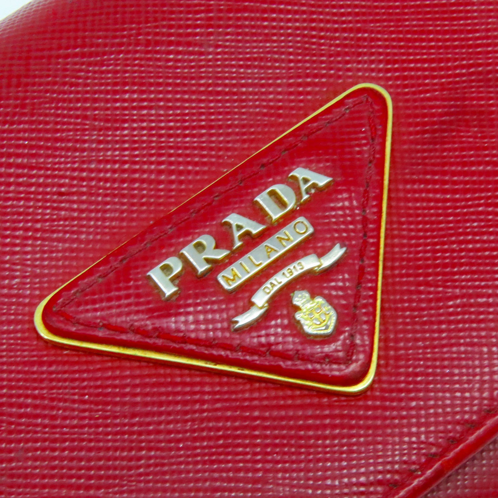 PRADA 【激減優惠】牛皮皮革Wallet金扣長錢包紅色