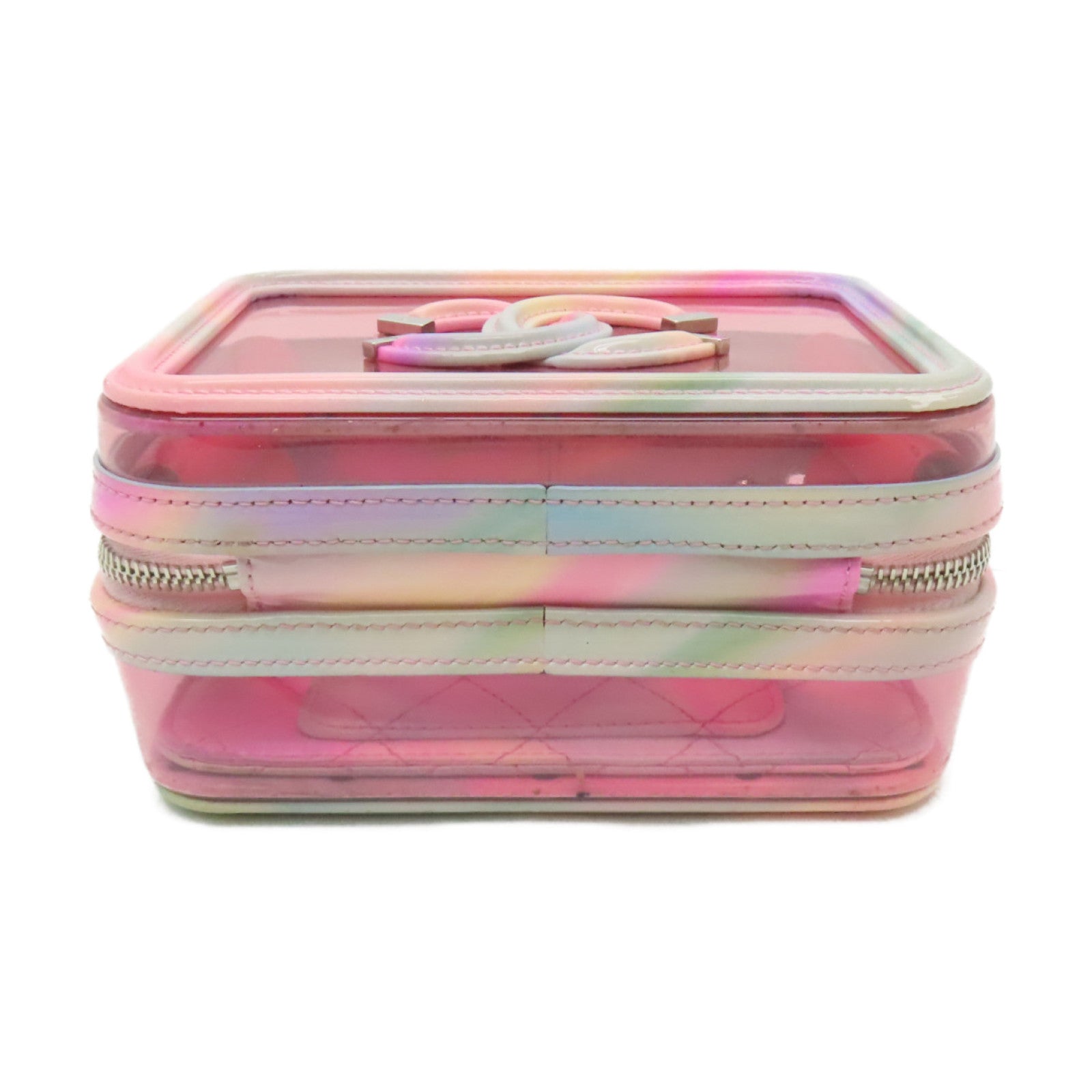 CHANEL PVC Vanity Case銀扣鏈帶手挽肩背兩用袋粉紅色