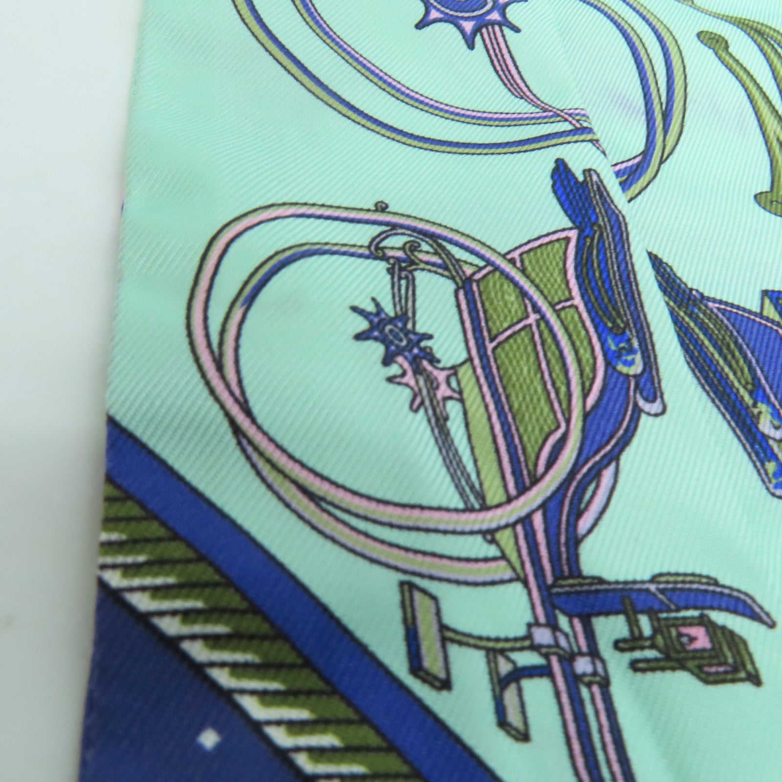 HERMES 絲質Twilly絲巾綠色藍色