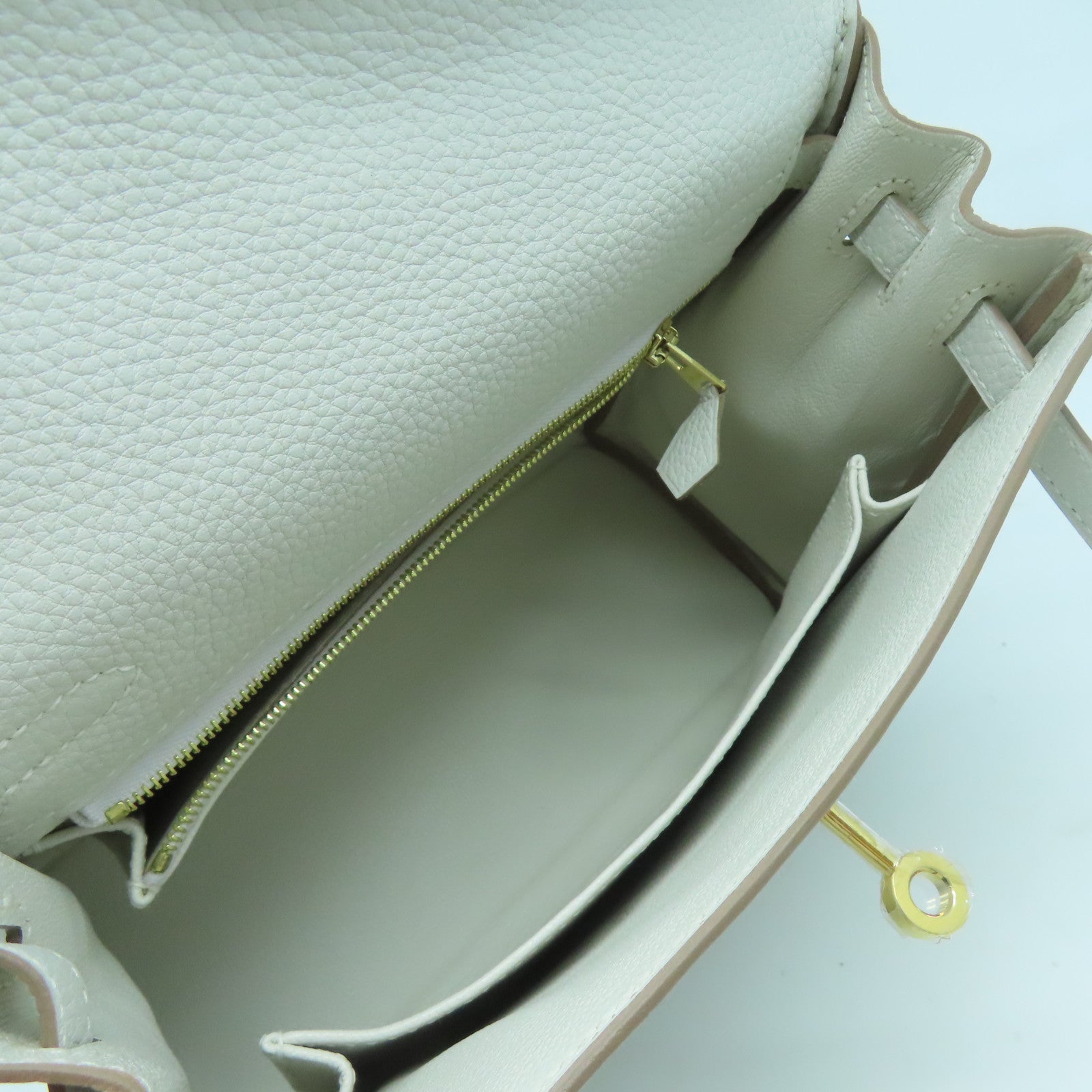 HERMES Togo皮革Kelly 25金扣手挽肩背兩用袋淺灰色