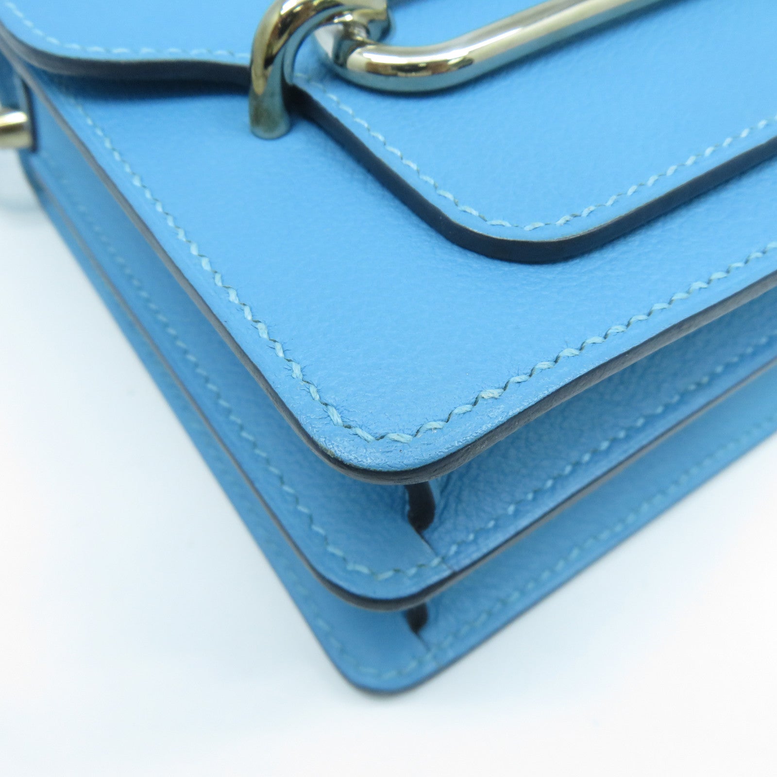 HERMES Evercolor皮革Mini Roulis銀扣肩背袋Bleu Du Nord北方藍色
