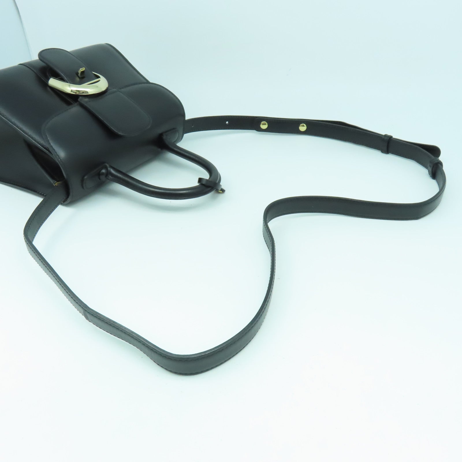 SELECTION 牛皮皮革Delvaux Mini Brillant銀扣手挽肩背兩用袋黑色