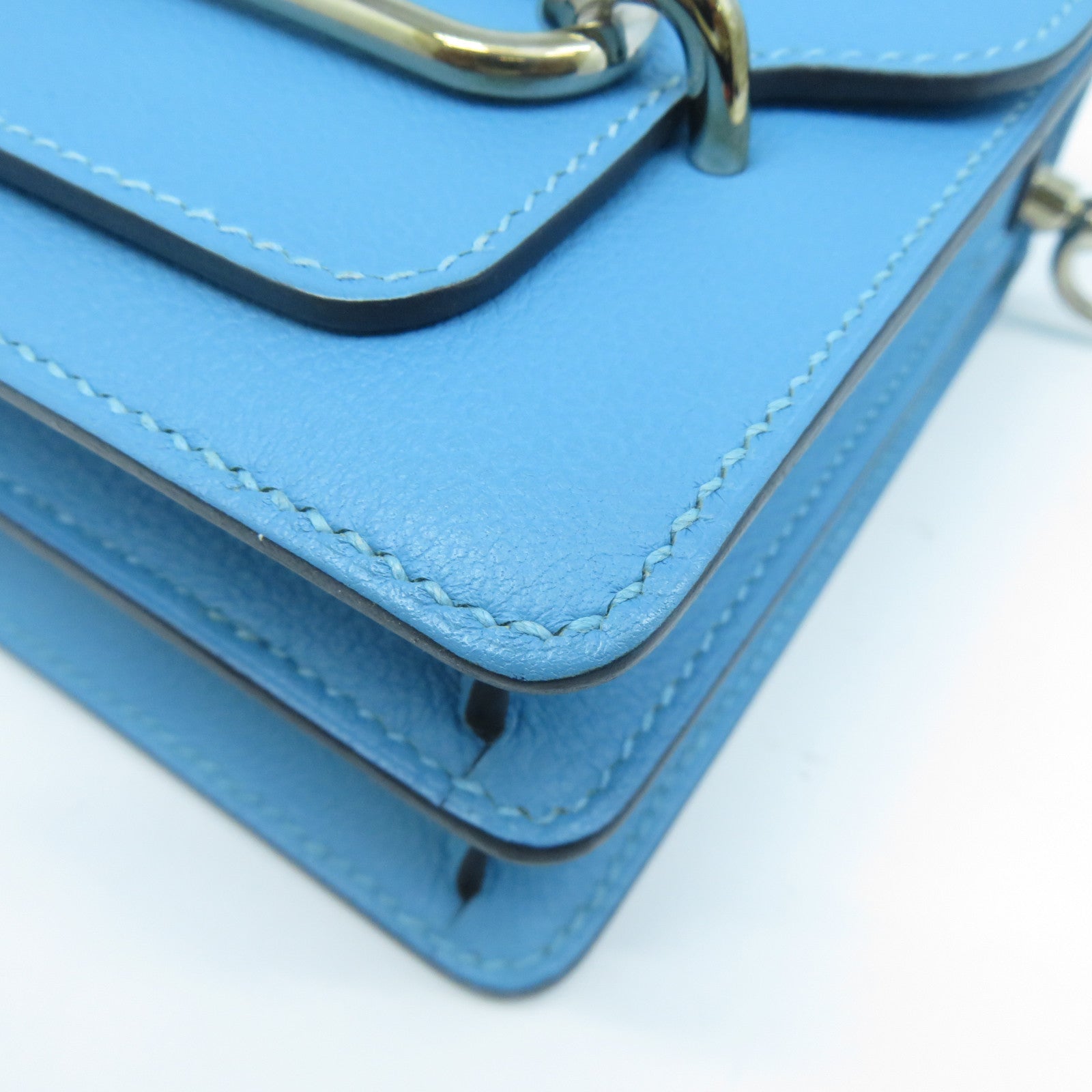 HERMES Evercolor皮革Mini Roulis銀扣肩背袋Bleu Du Nord北方藍色