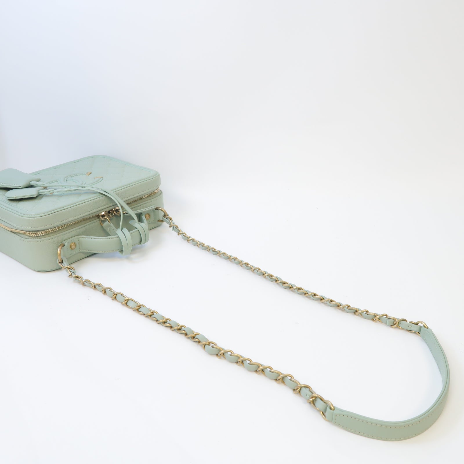 CHANEL 菱格牛皮皮革Shoulder Bag金扣鏈帶肩背袋綠色