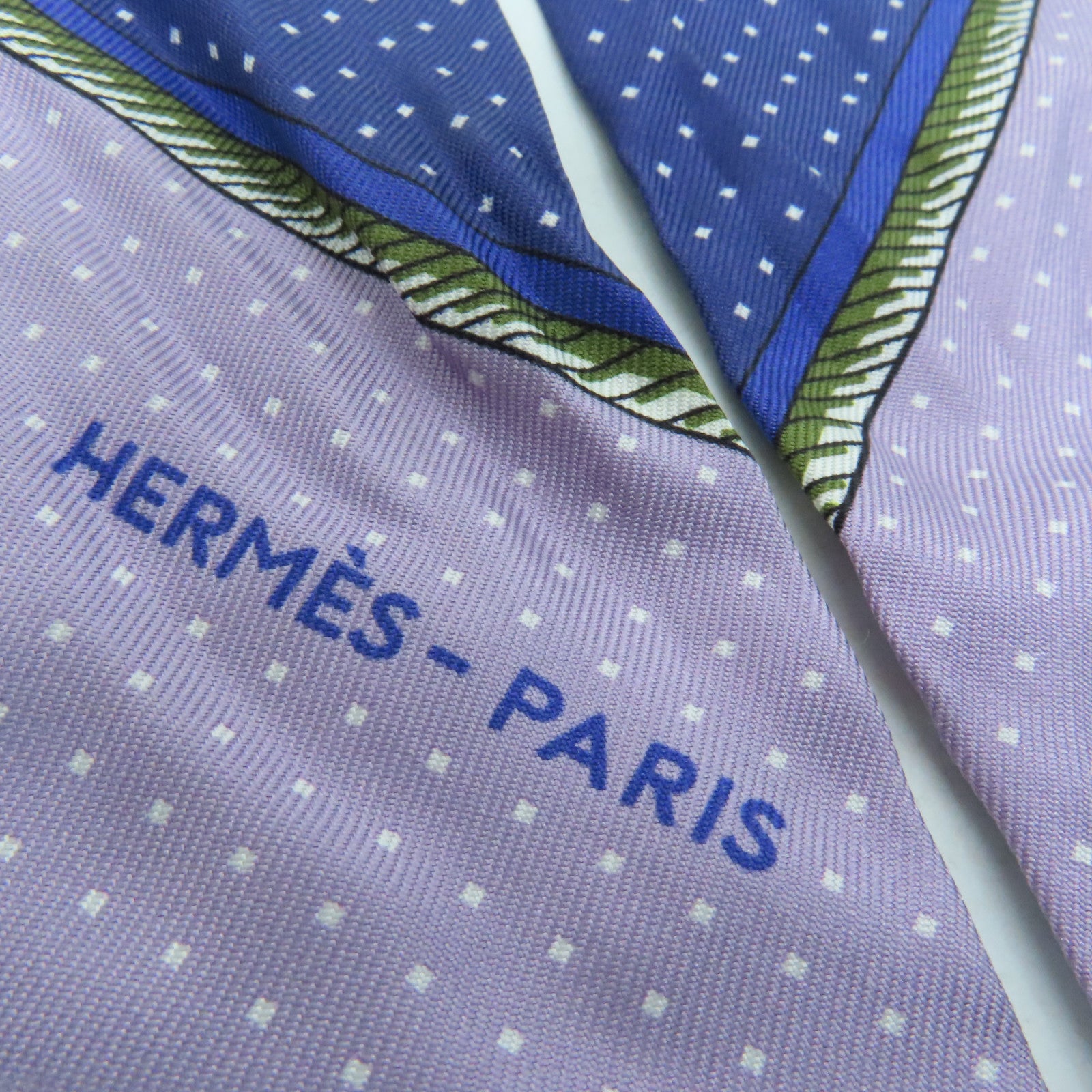 HERMES 絲質Twilly絲巾綠色藍色