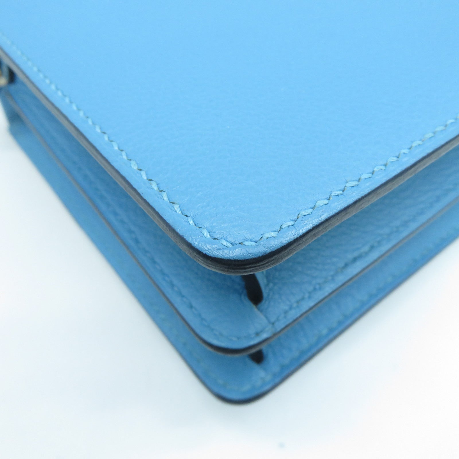 HERMES Evercolor皮革Mini Roulis銀扣肩背袋Bleu Du Nord北方藍色