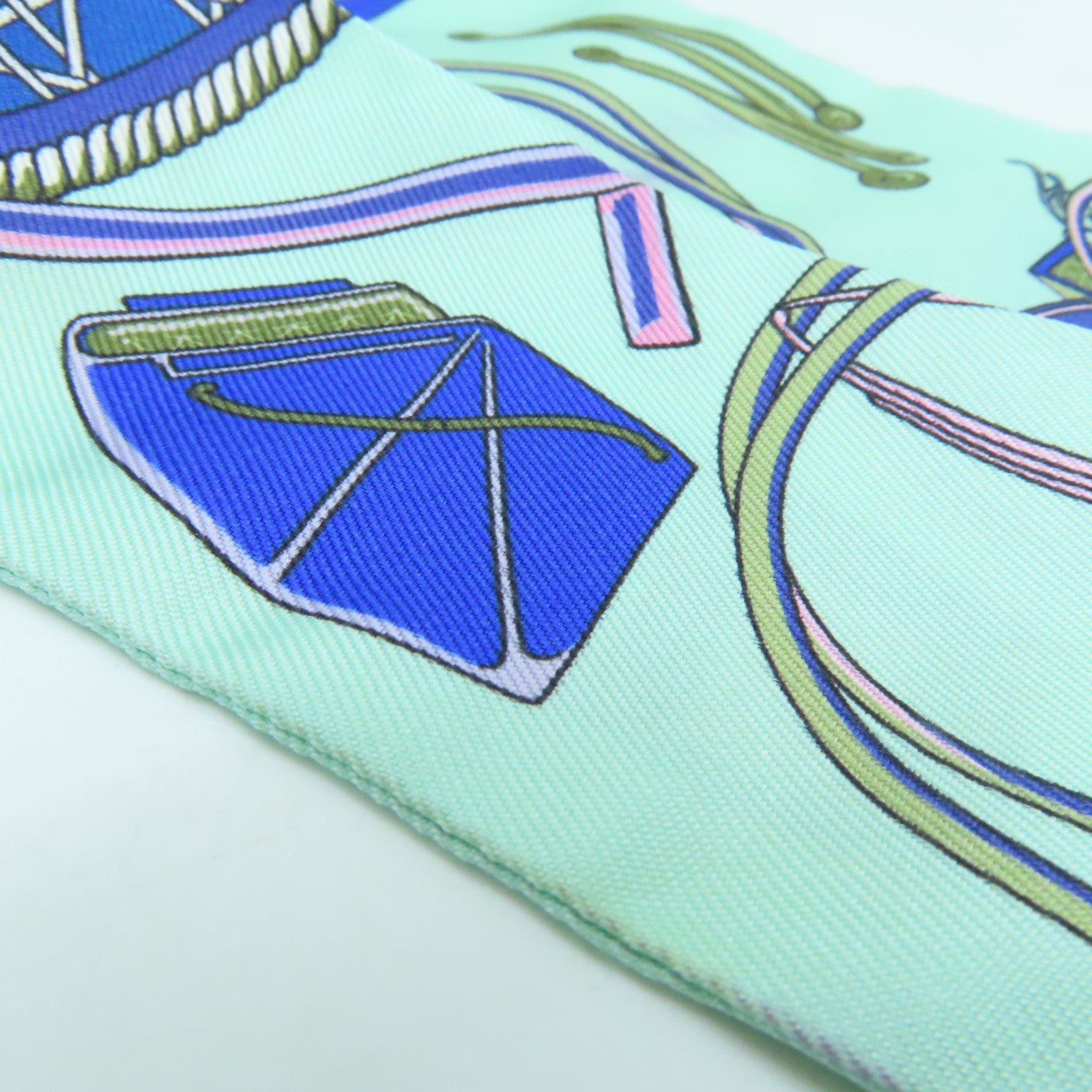 HERMES 絲質Twilly絲巾綠色藍色