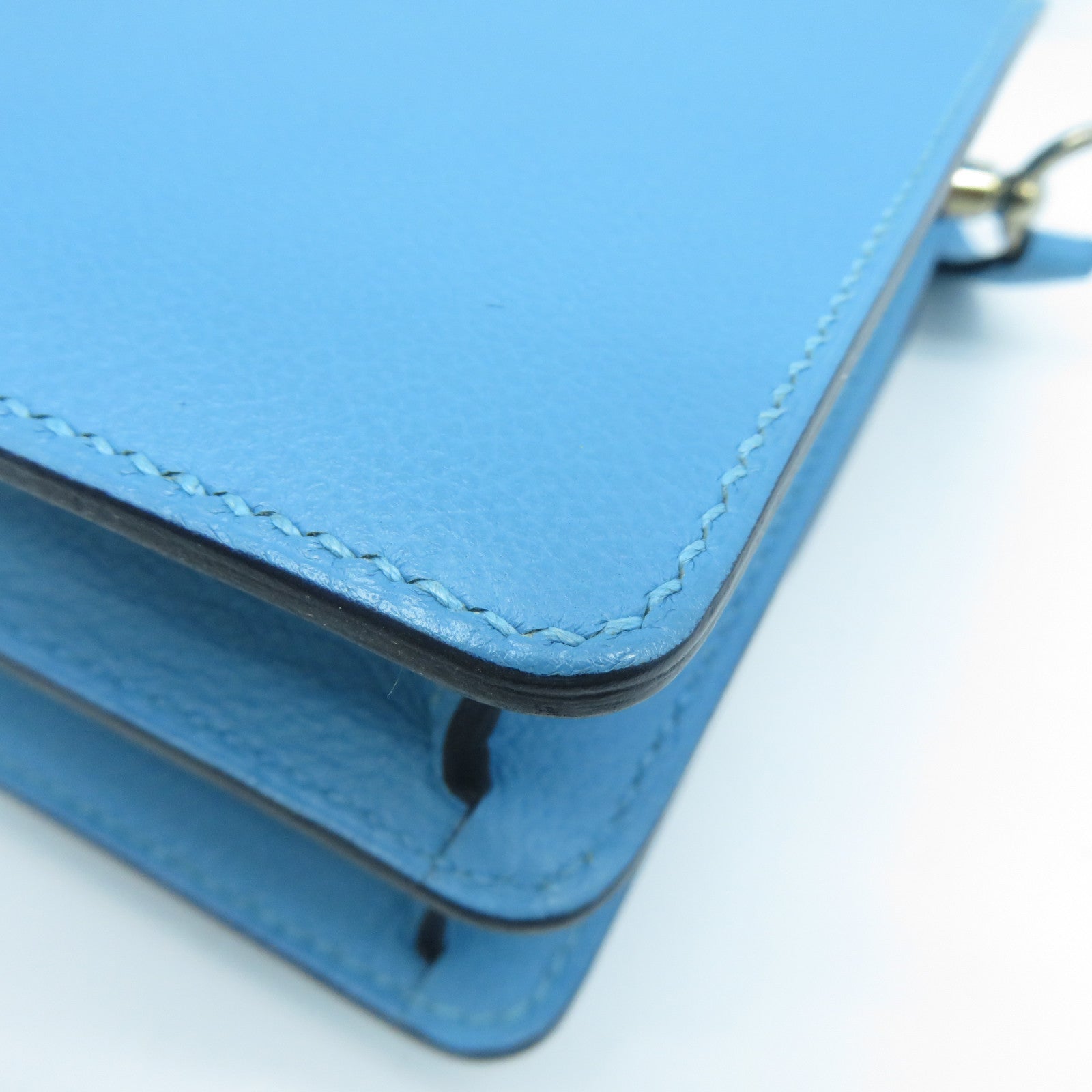 HERMES Evercolor皮革Mini Roulis銀扣肩背袋Bleu Du Nord北方藍色