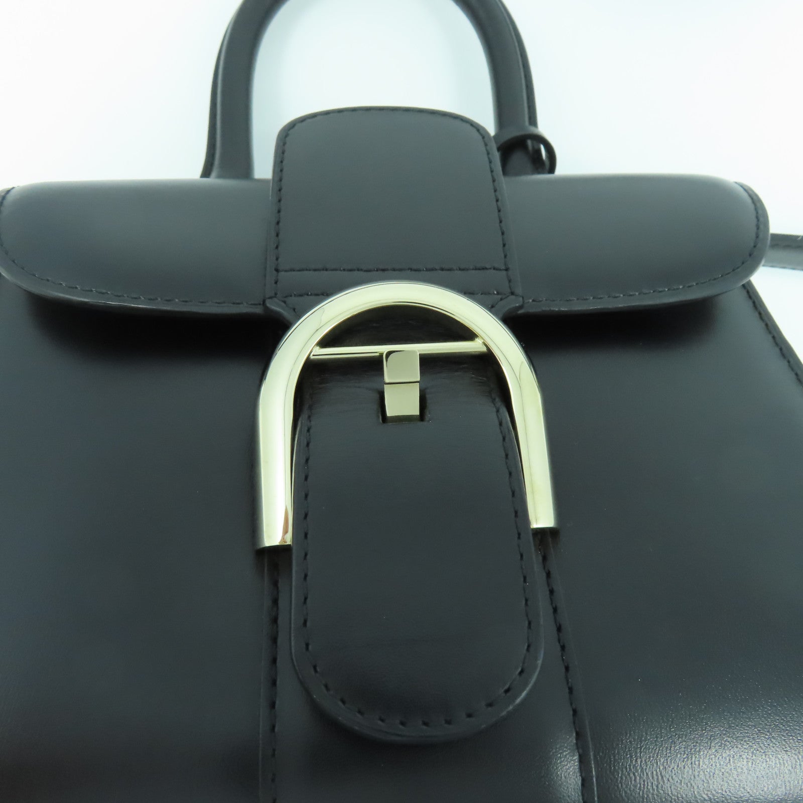 SELECTION 牛皮皮革Delvaux Mini Brillant銀扣手挽肩背兩用袋黑色