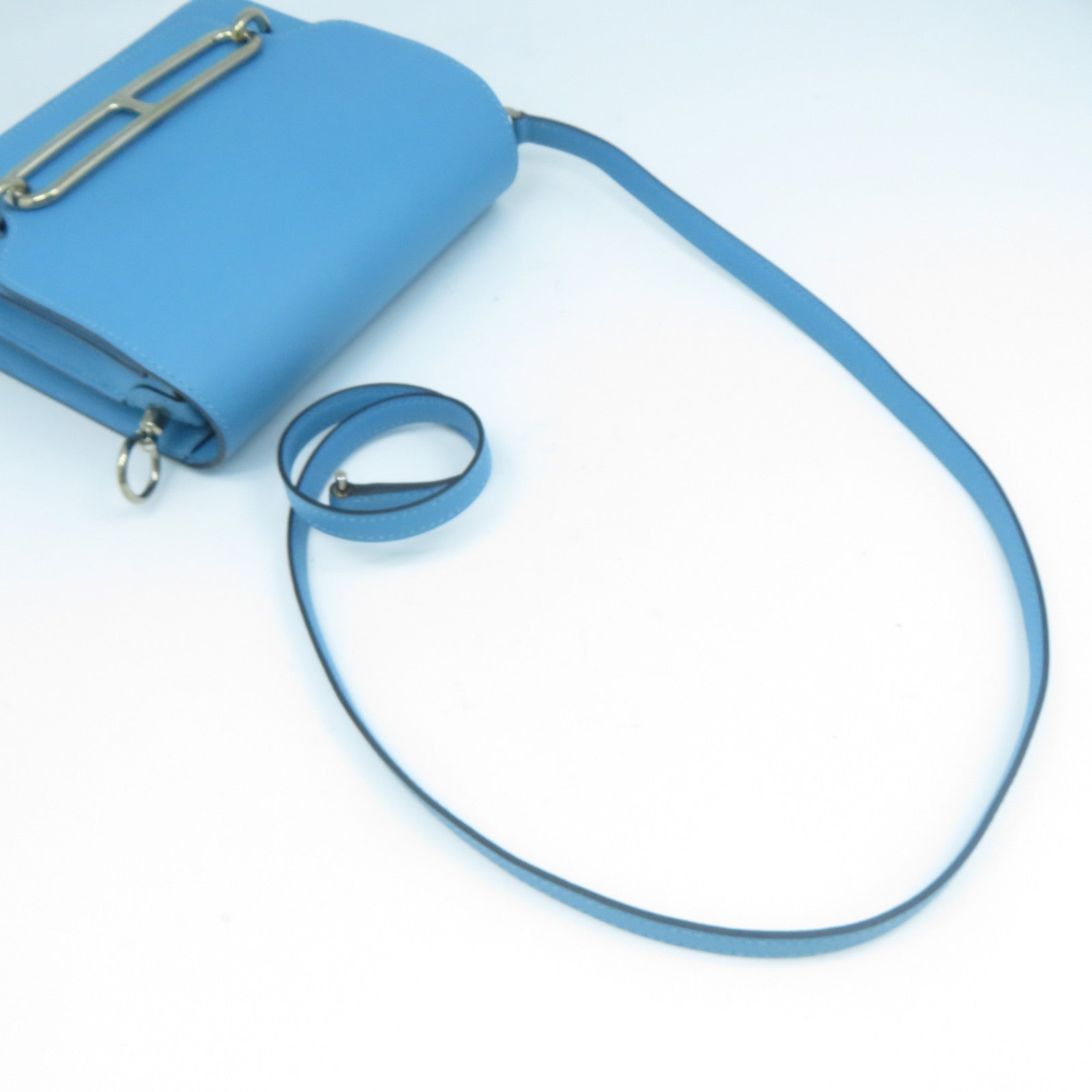HERMES Evercolor皮革Mini Roulis銀扣肩背袋Bleu Du Nord北方藍色