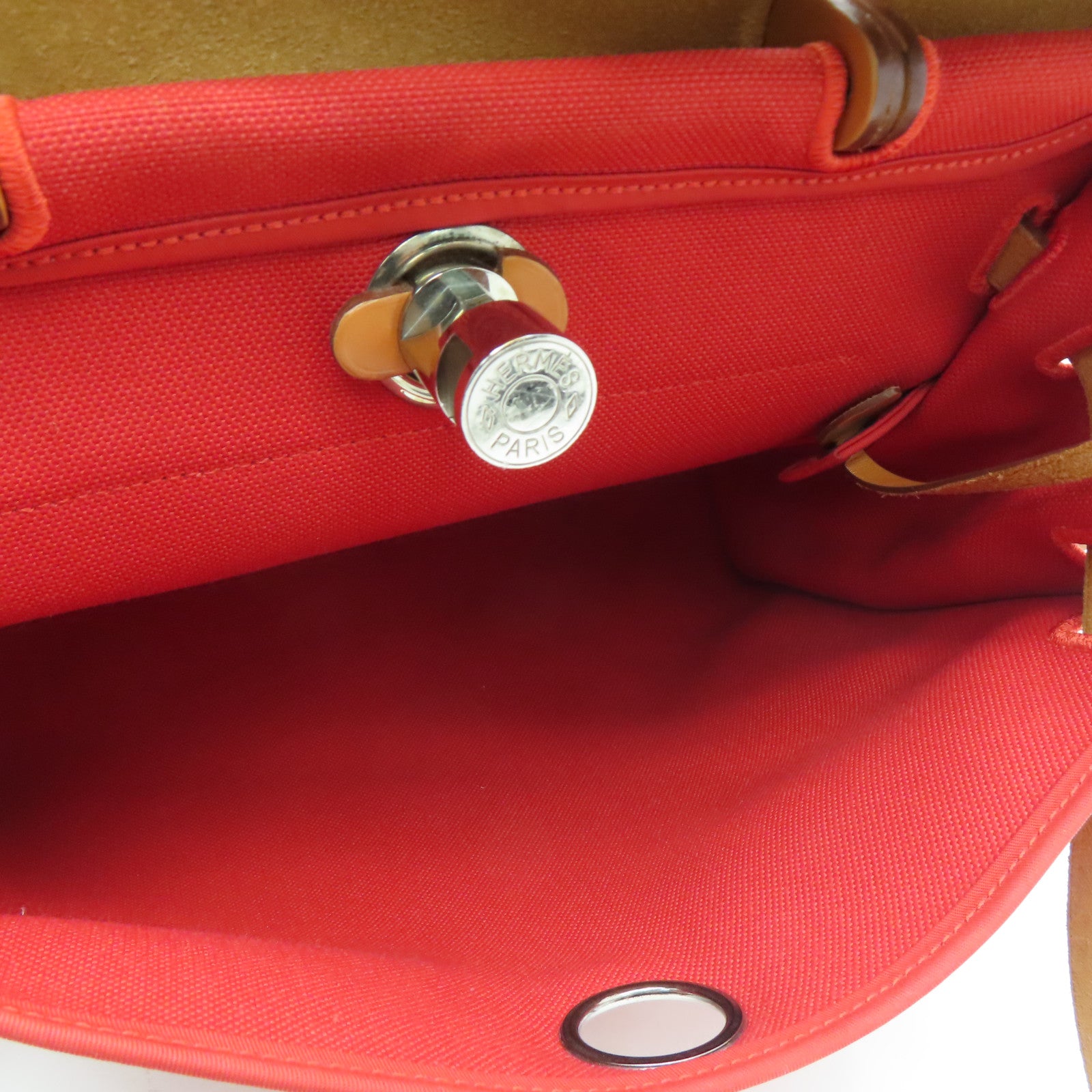HERMES Canvas Herbag PM 2 Way Shoulder Bag Silver Buckle Handle Shoulder Bag Orange 9T/37