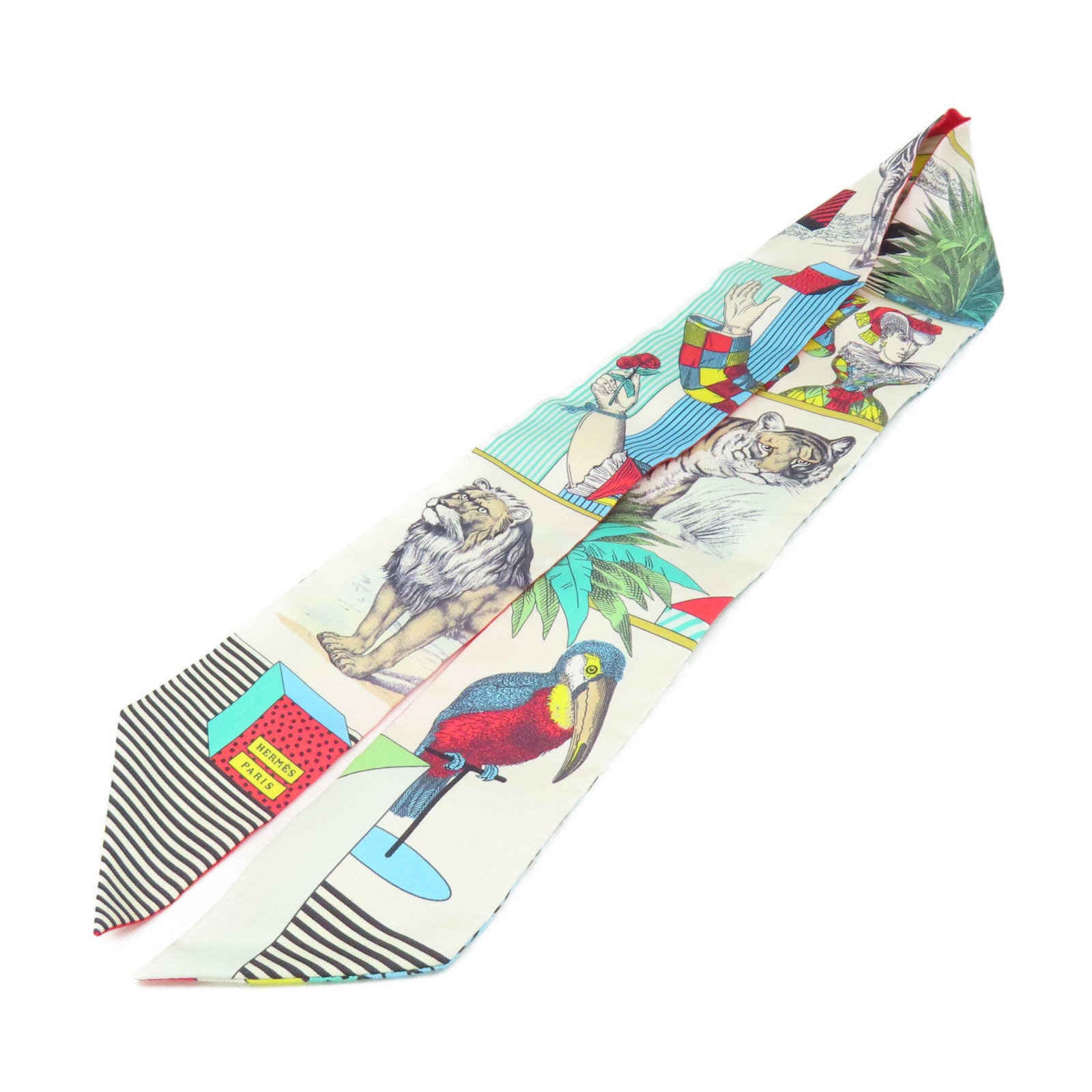 HERMES 【激減優惠】絲質Twilly Scarf絲巾白色/彩色