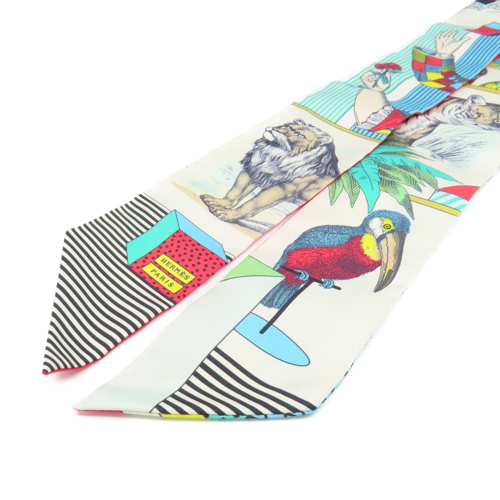 HERMES 【激減優惠】絲質Twilly Scarf絲巾白色/彩色