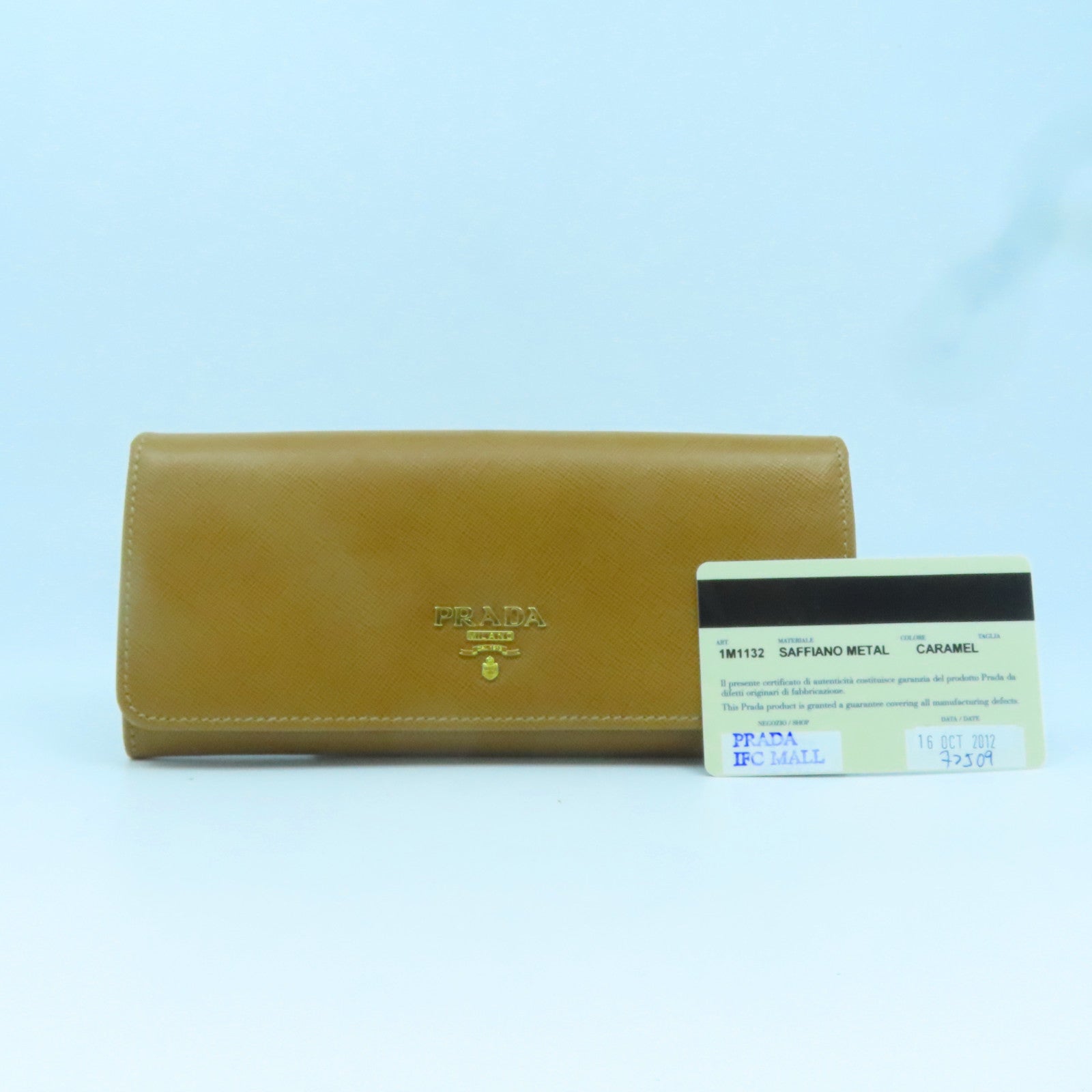 PRADA 【激減優惠】牛皮皮革Wallet金扣長錢包棕色