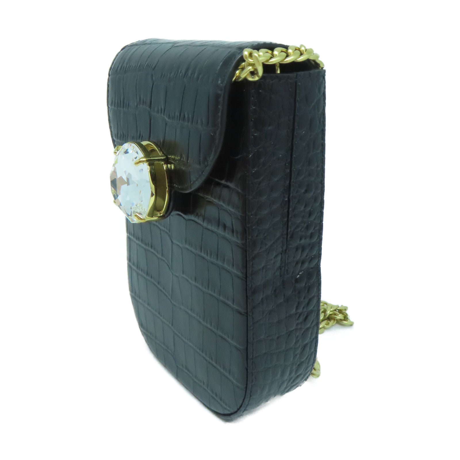 Miu Miu 牛皮皮革Chain Shoulder金扣鏈帶肩背袋黑色