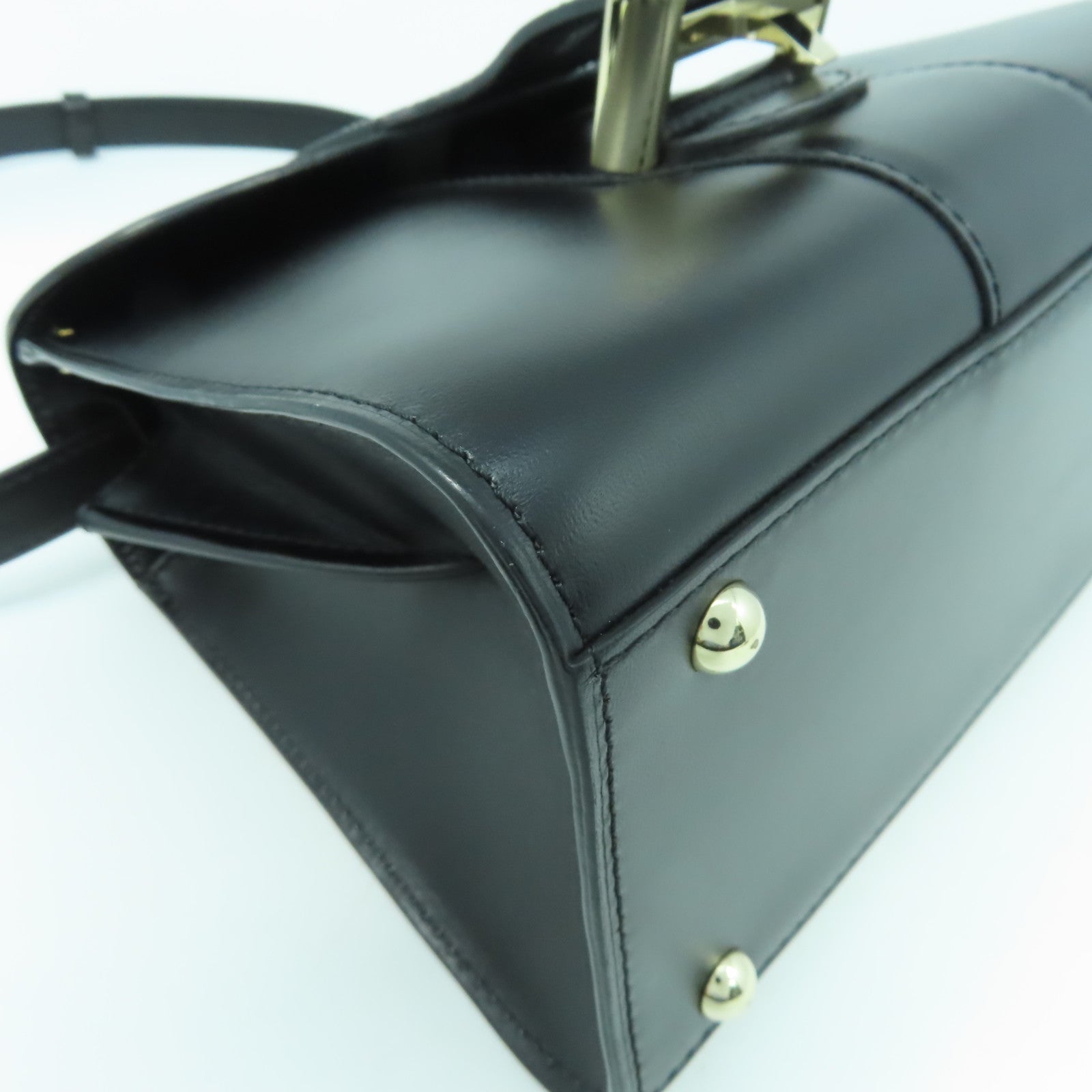 SELECTION 牛皮皮革Delvaux Mini Brillant銀扣手挽肩背兩用袋黑色