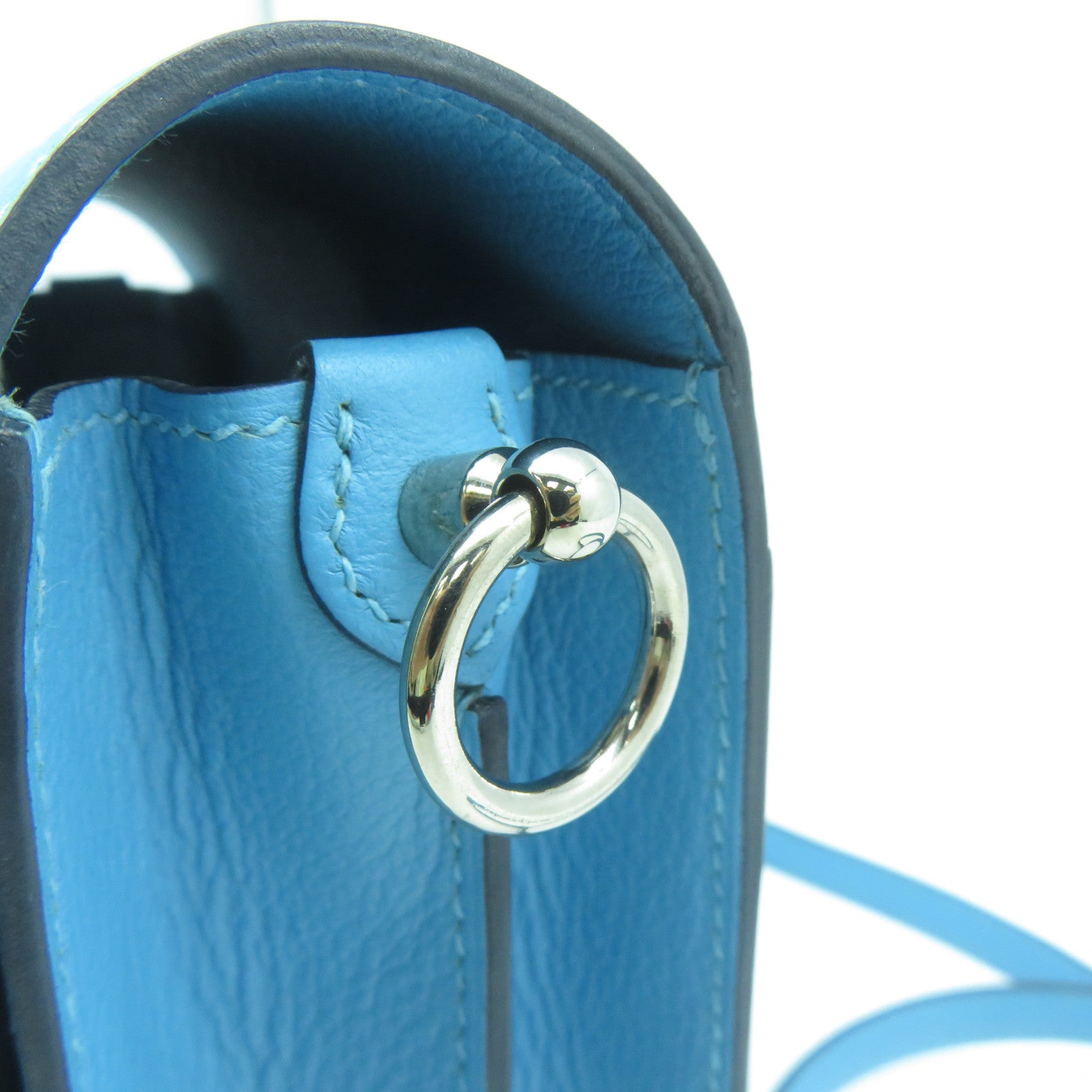 HERMES Evercolor皮革Mini Roulis銀扣肩背袋Bleu Du Nord北方藍色
