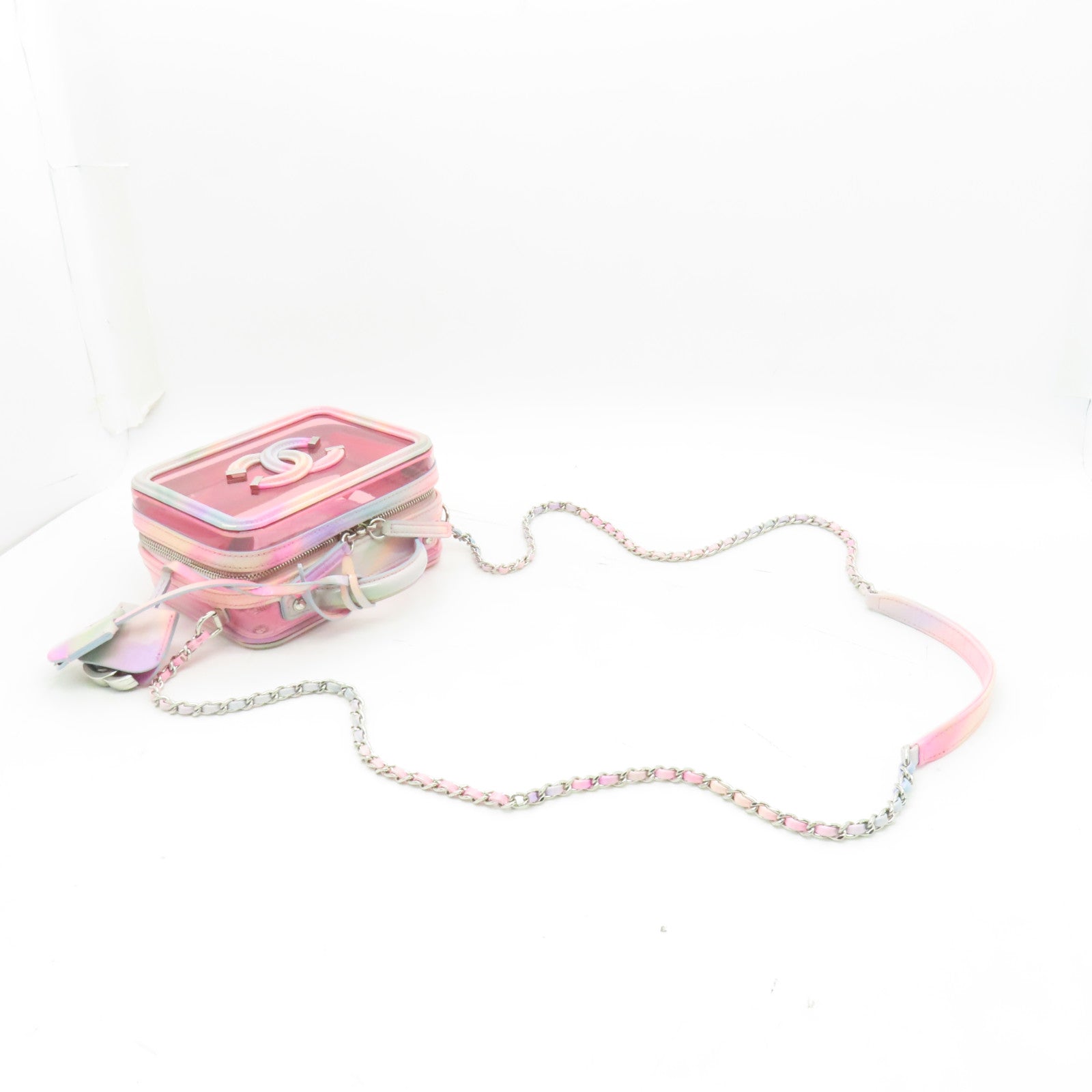 CHANEL PVC Vanity Case銀扣鏈帶手挽肩背兩用袋粉紅色