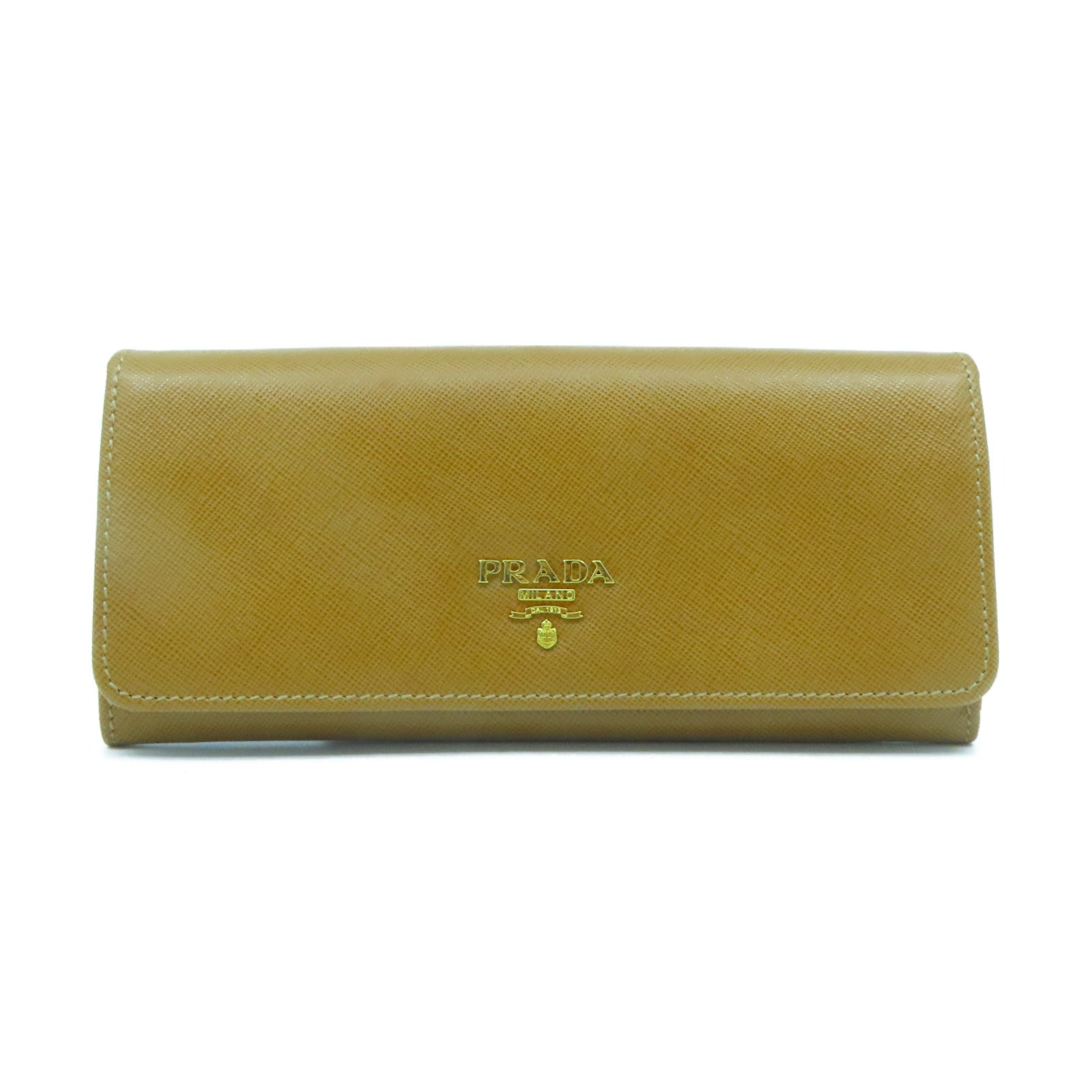 PRADA 【激減優惠】牛皮皮革Wallet金扣長錢包棕色