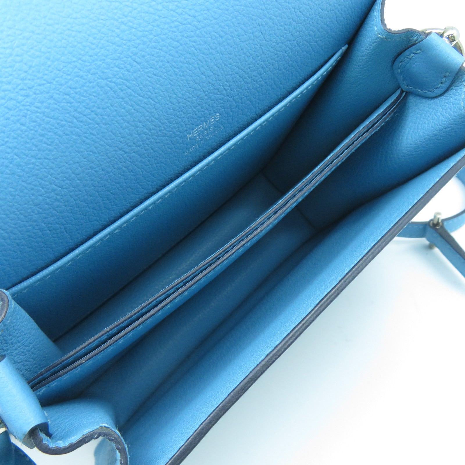HERMES Evercolor皮革Mini Roulis銀扣肩背袋Bleu Du Nord北方藍色