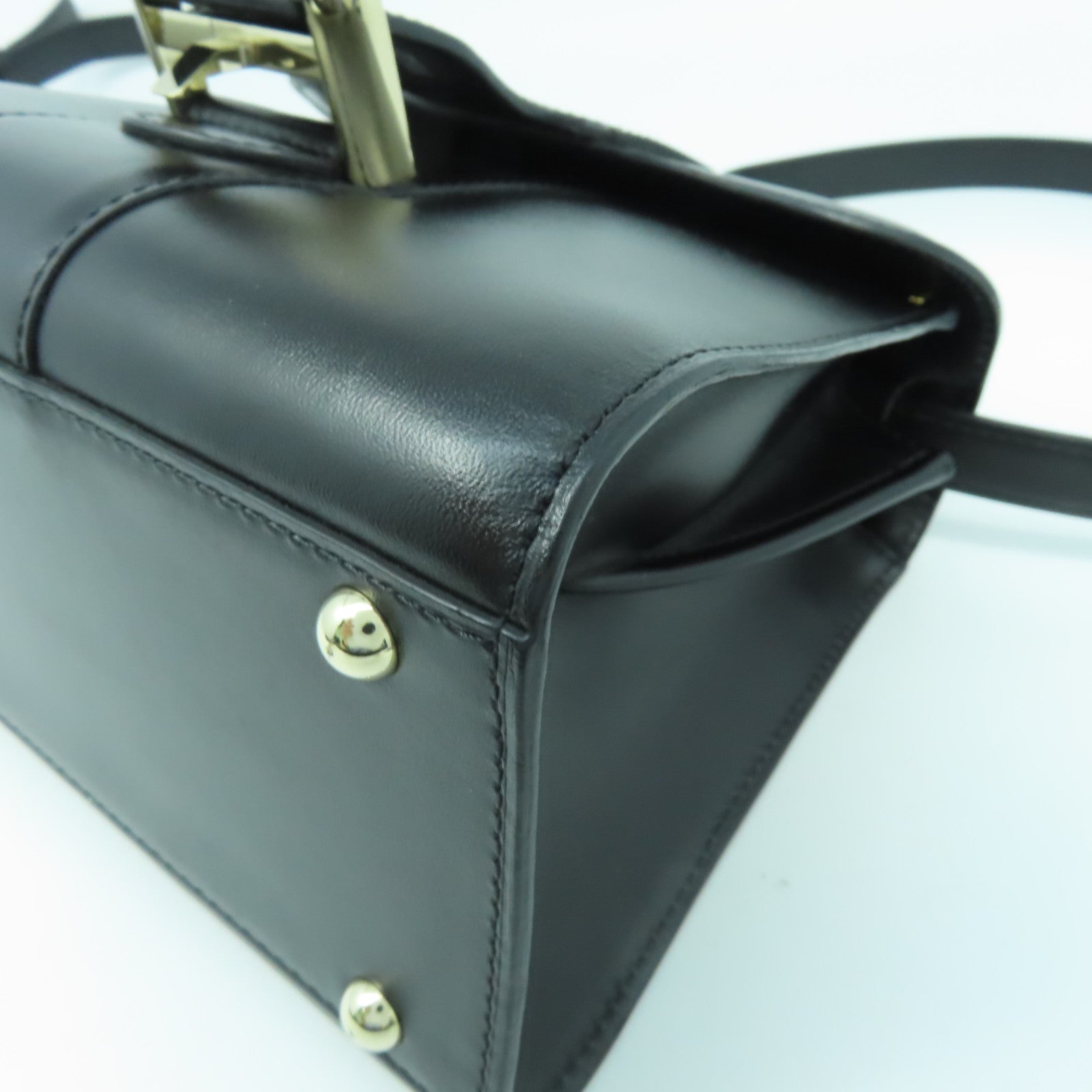 SELECTION 牛皮皮革Delvaux Mini Brillant銀扣手挽肩背兩用袋黑色