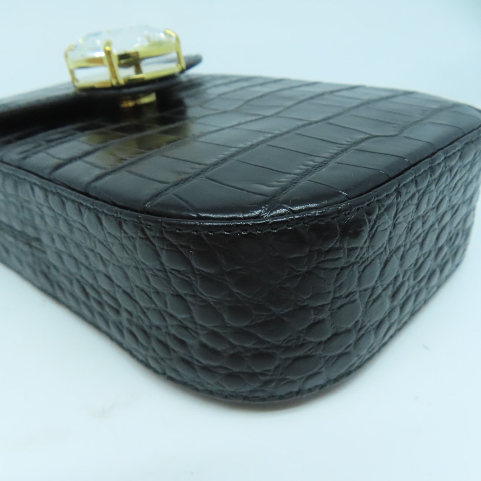 Miu Miu 牛皮皮革Chain Shoulder金扣鏈帶肩背袋黑色
