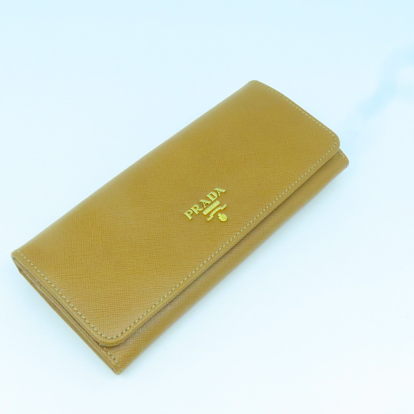 PRADA 【激減優惠】牛皮皮革Wallet金扣長錢包棕色