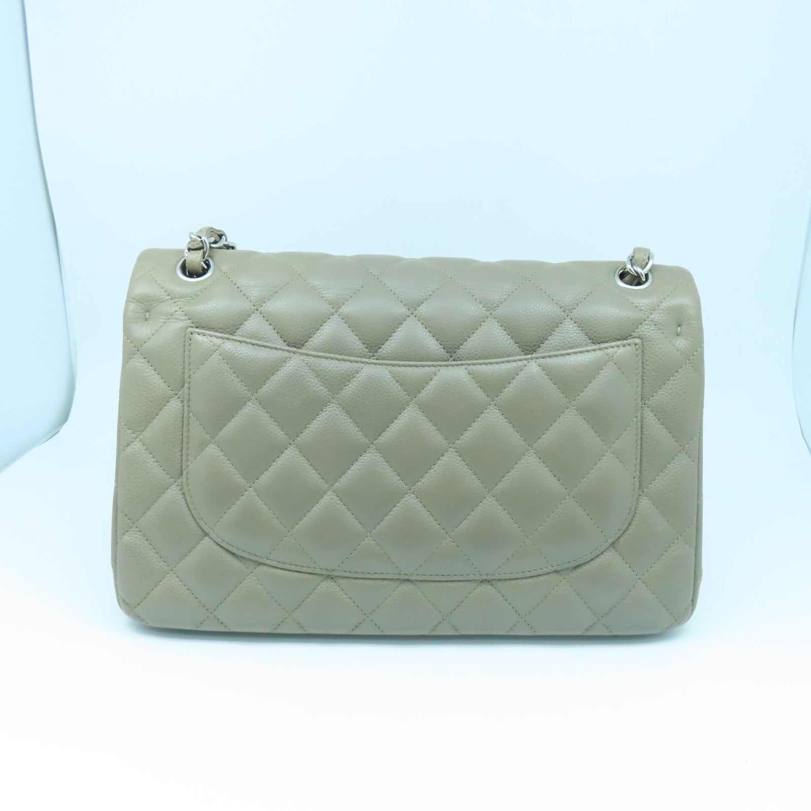 CHANEL 牛皮皮革Classic Jumbo Double Flat銀扣肩背袋淺褐色