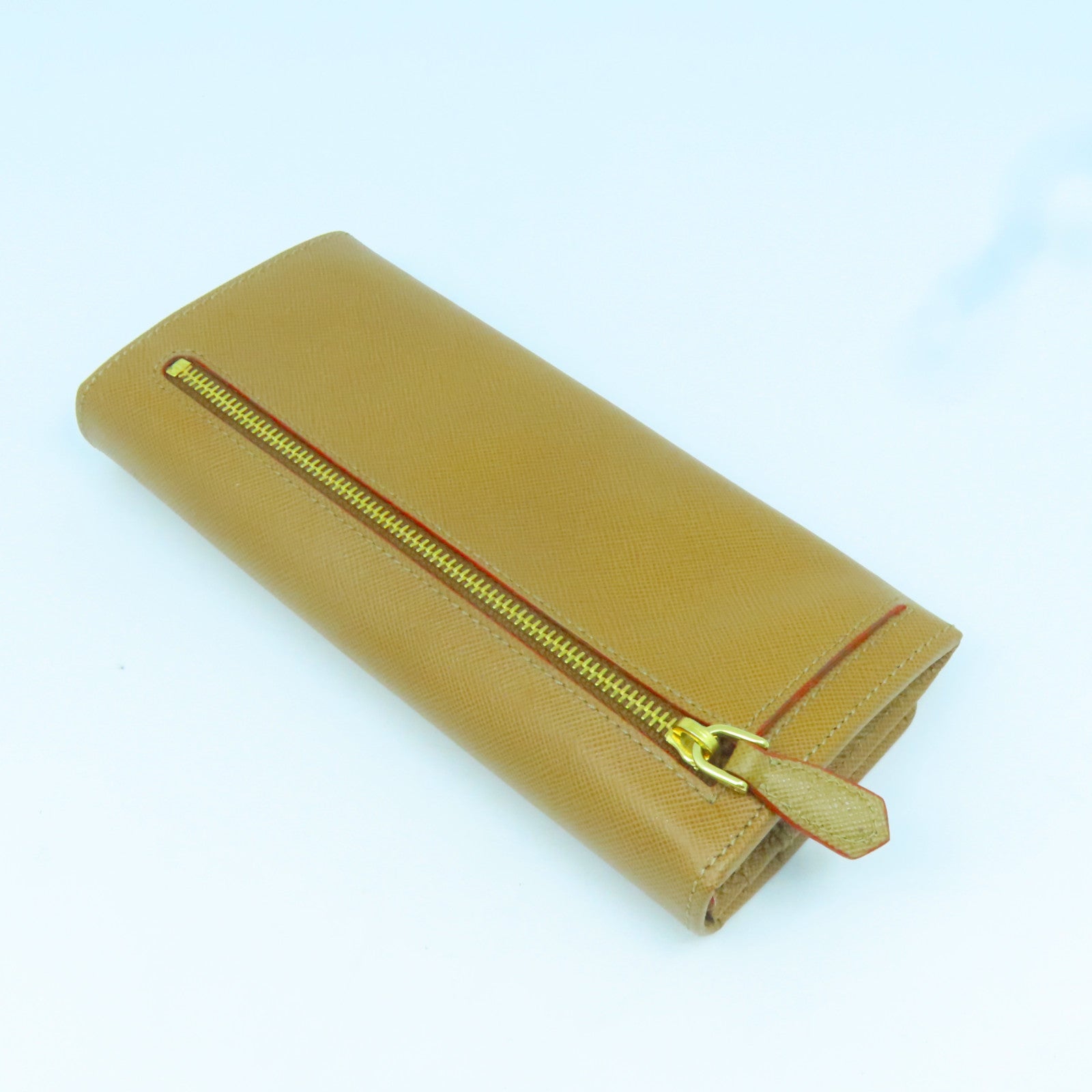 PRADA 【激減優惠】牛皮皮革Wallet金扣長錢包棕色
