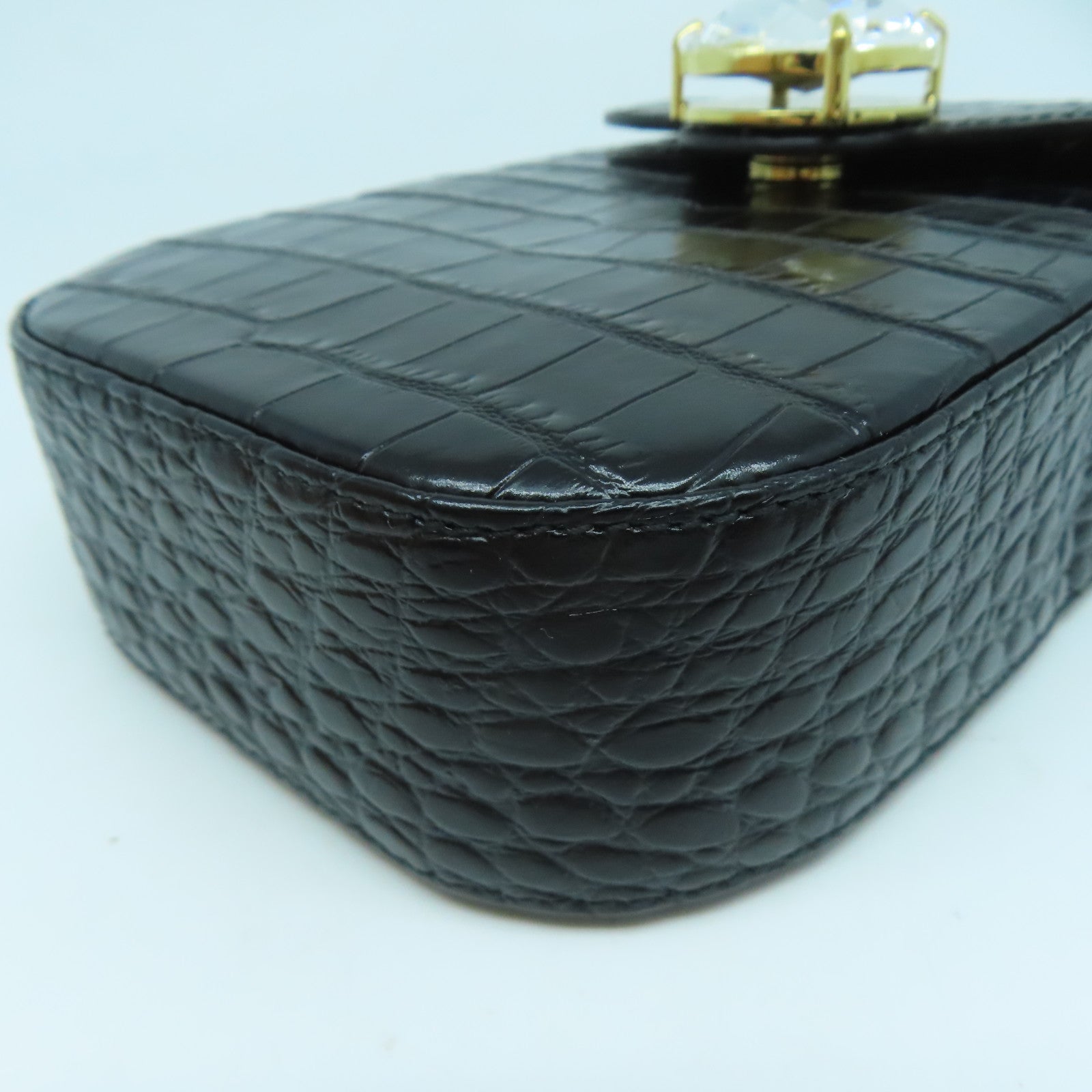 Miu Miu 牛皮皮革Chain Shoulder金扣鏈帶肩背袋黑色
