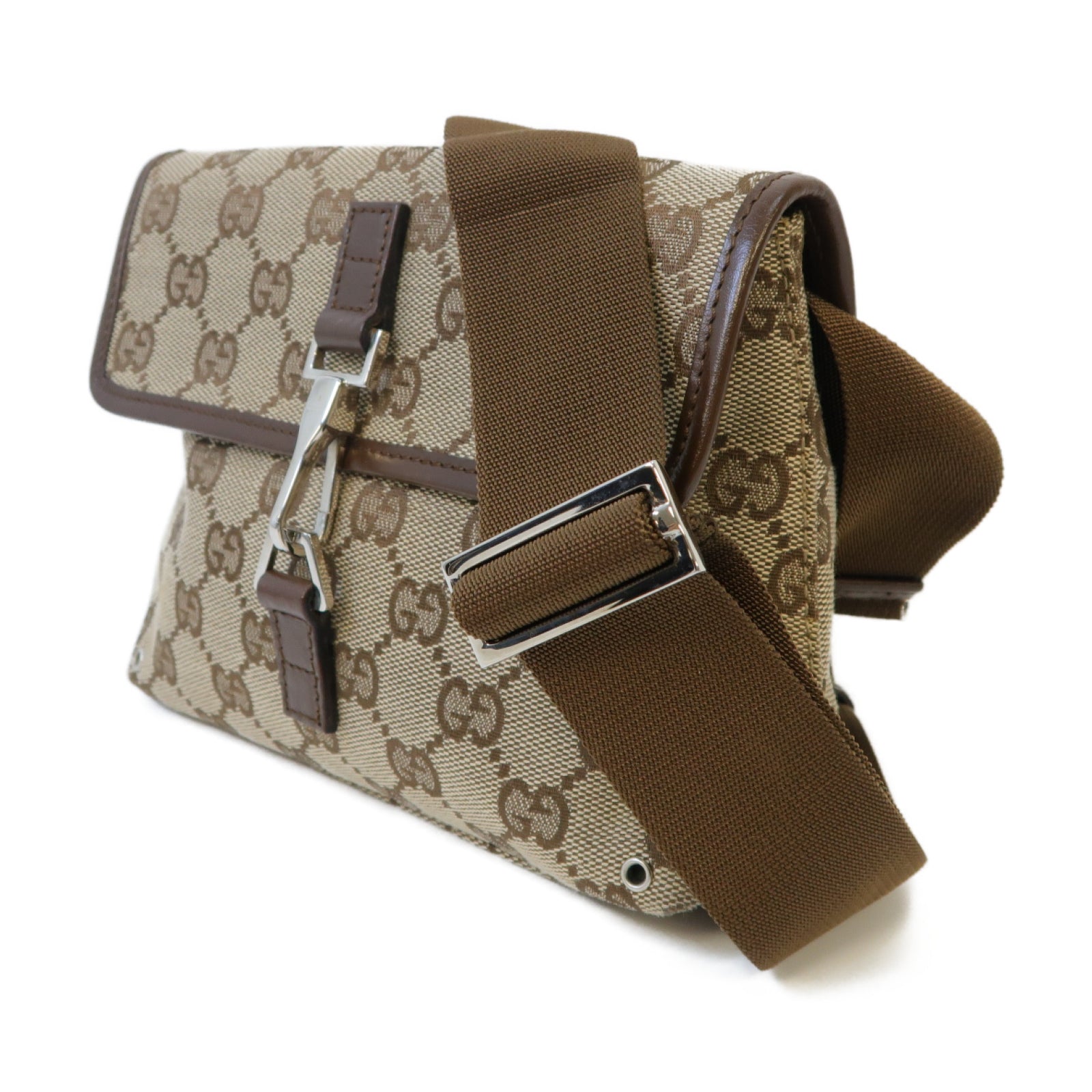 GUCCI 帆布Waist Bag銀扣腰包啡色