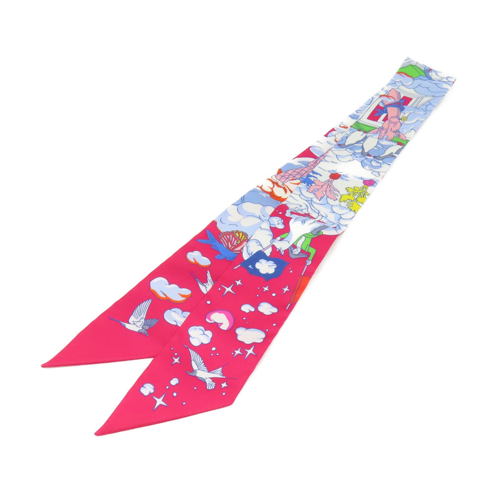 HERMES 絲質Twilly Scarf絲巾酒紅色/彩色