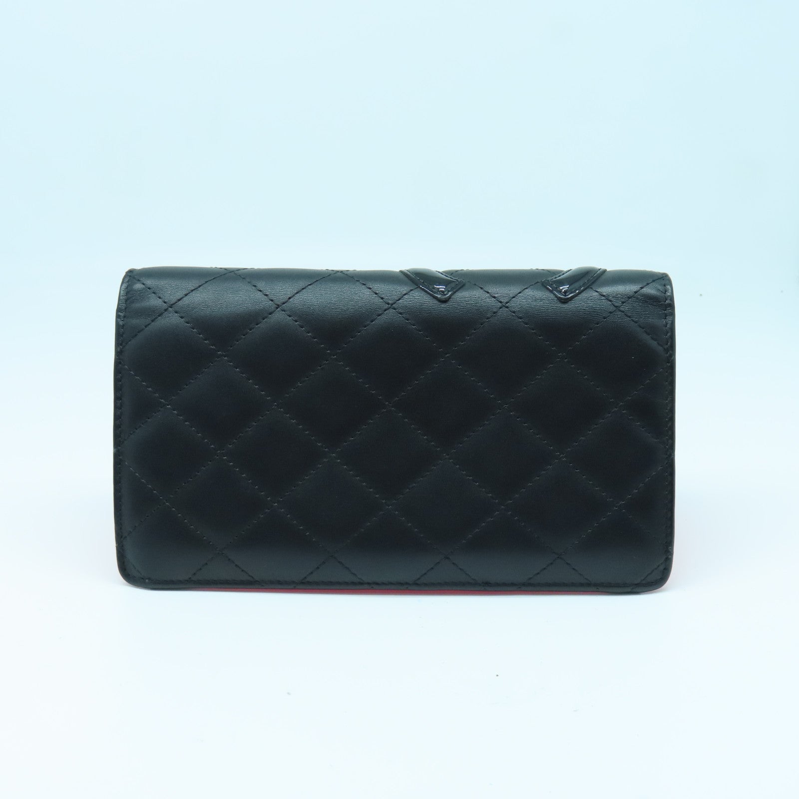 CHANEL 牛皮皮革Cambon Line Wallet长钱包黑色/粉红色