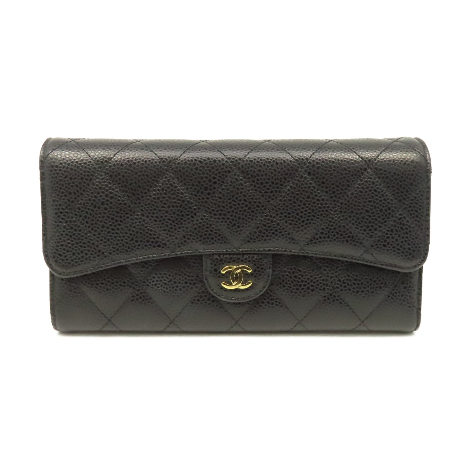 CHANEL 菱格Caviar皮革Long Wallet金扣長錢包黑色