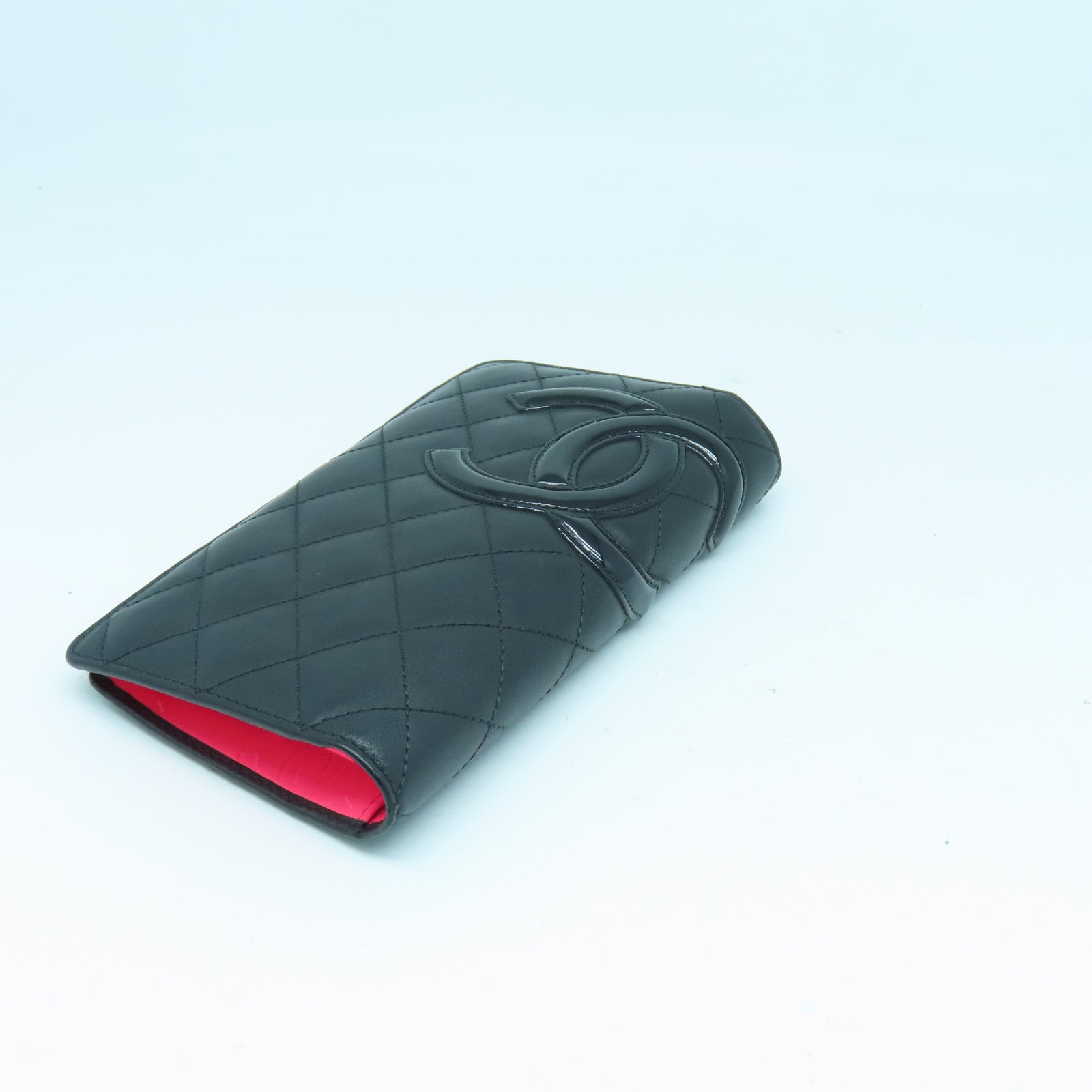 CHANEL 牛皮皮革Cambon Line Wallet长钱包黑色/粉红色