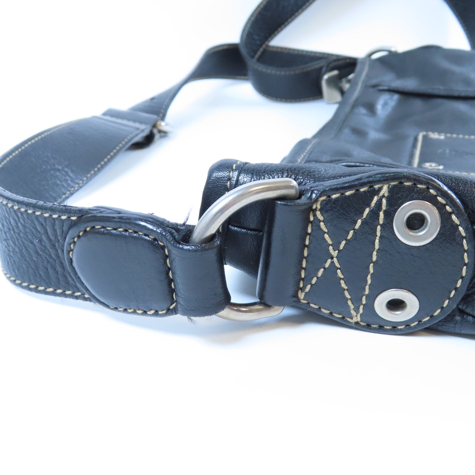 GUCCI 牛皮皮革Shoulder Bag銀扣肩背袋黑色