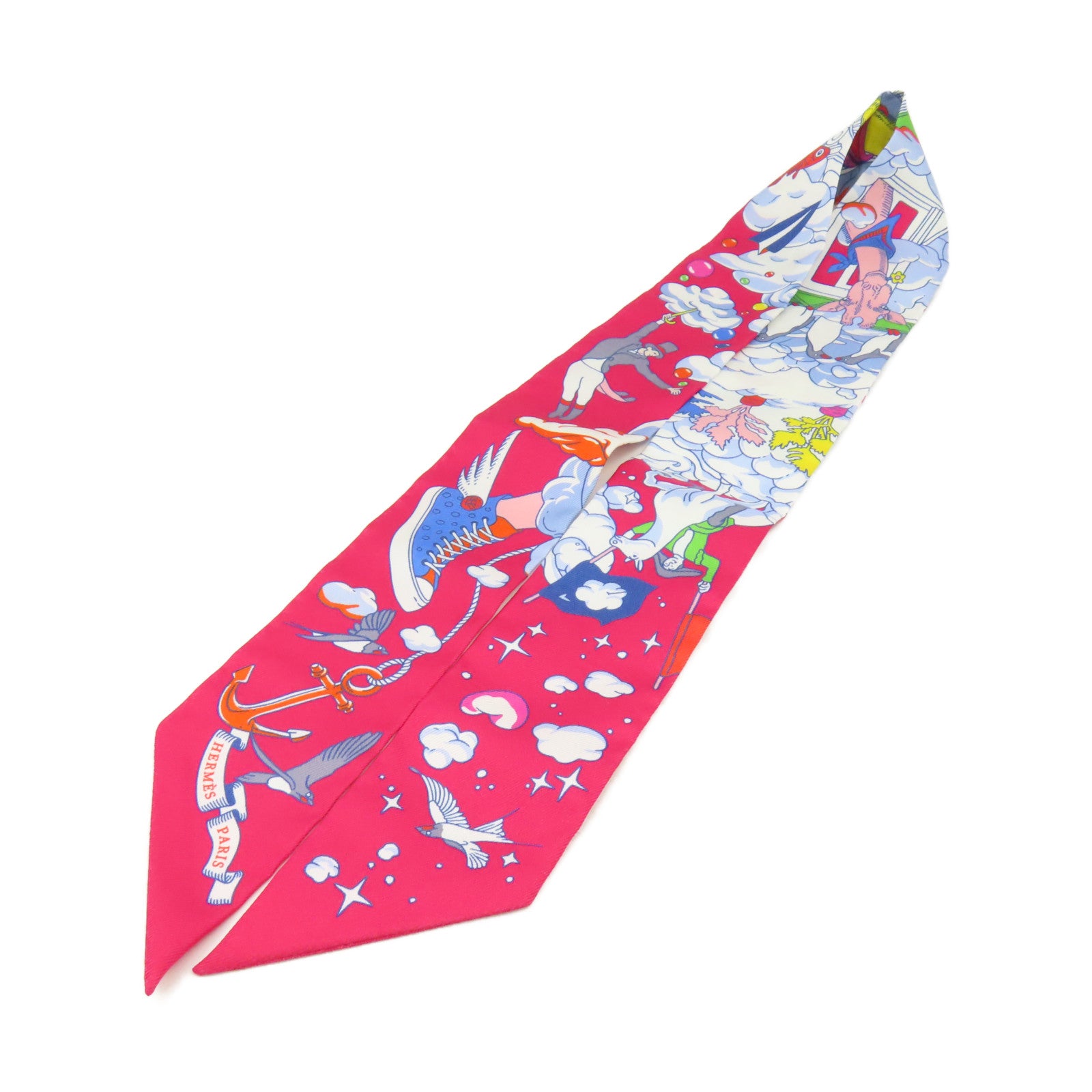 HERMES 絲質Twilly Scarf絲巾酒紅色/彩色