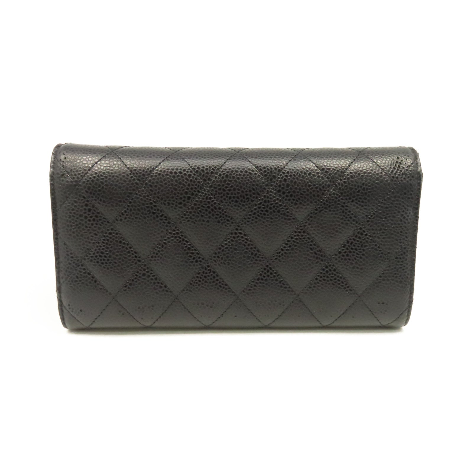 CHANEL 菱格Caviar皮革Long Wallet金扣長錢包黑色