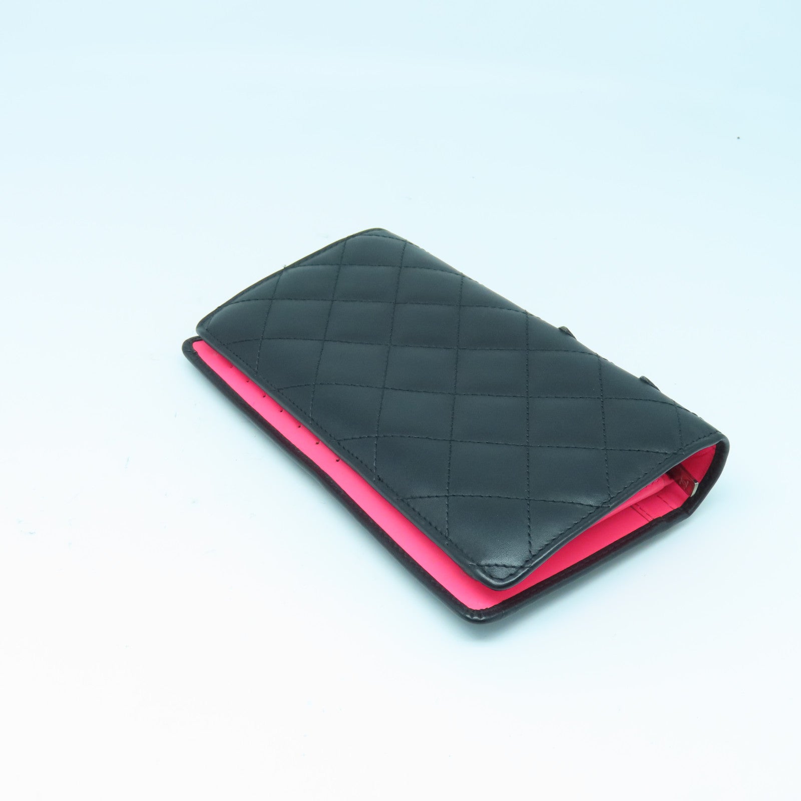 CHANEL 牛皮皮革Cambon Line Wallet长钱包黑色/粉红色