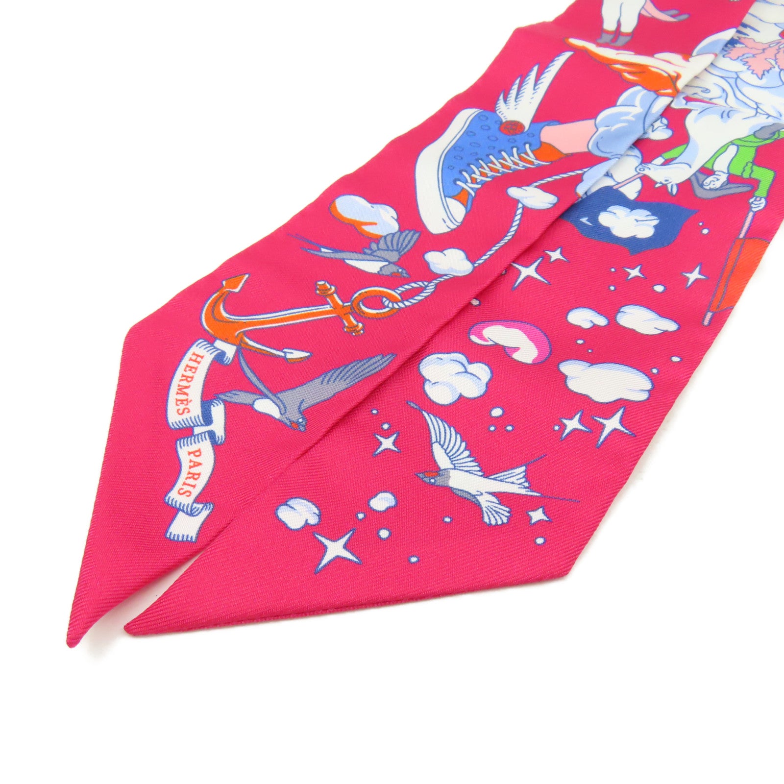 HERMES 絲質Twilly Scarf絲巾酒紅色/彩色