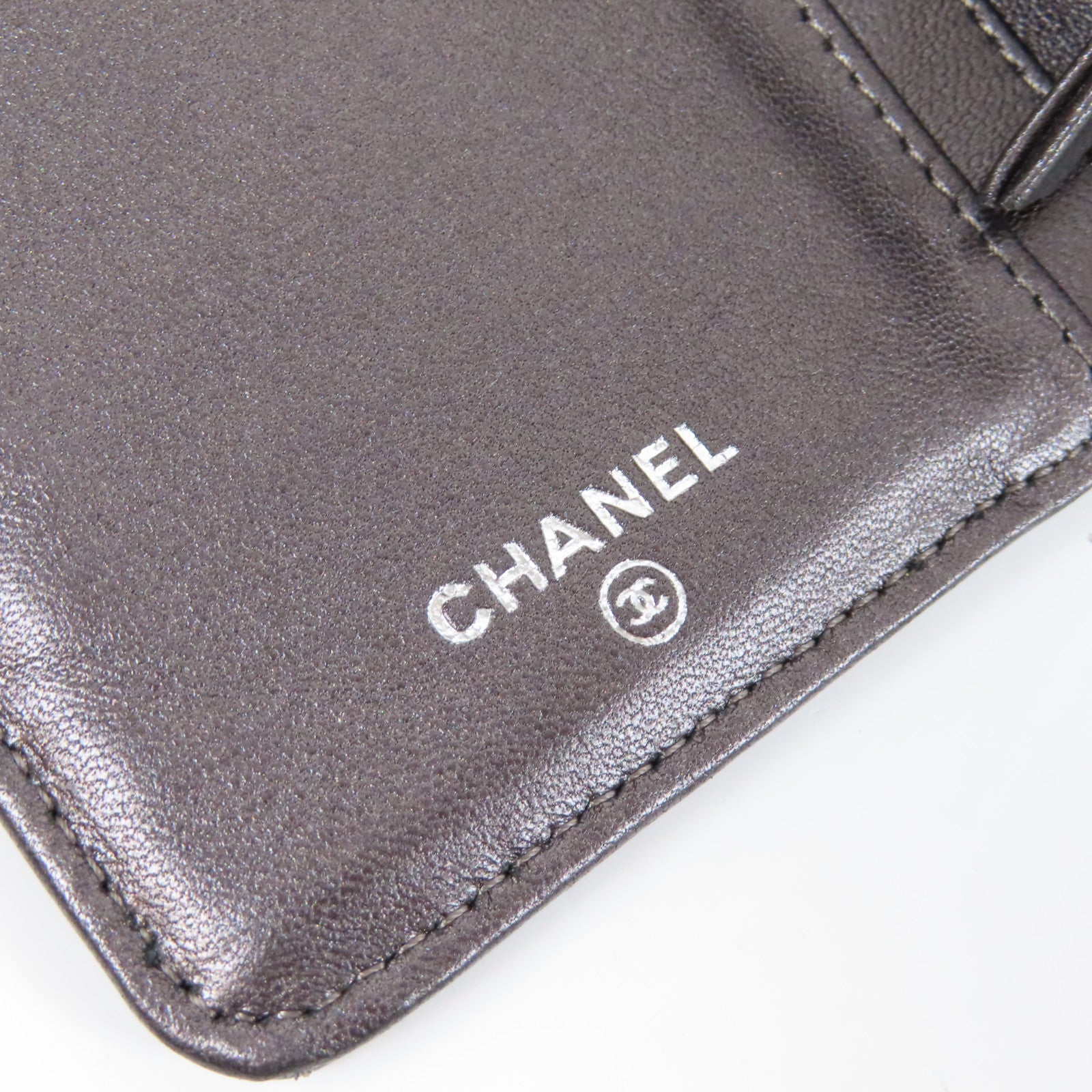 CHANEL 菱格羊皮皮革Long Wallet銀扣長錢包灰色