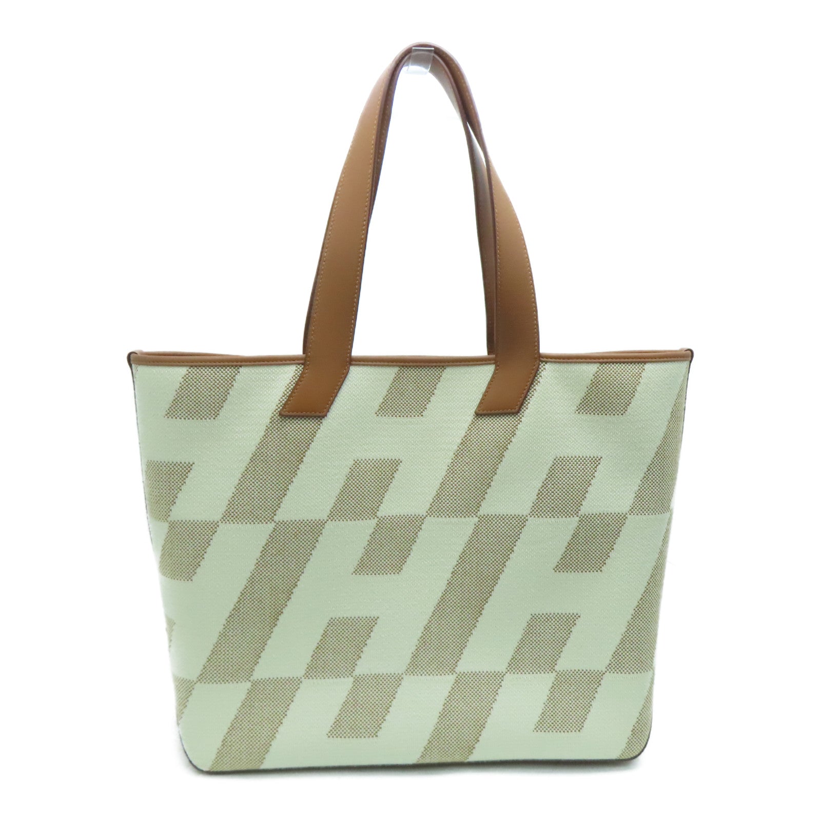 HERMES 帆布Cabas H en Biais 40 Bag肩背袋白色/經典駝色