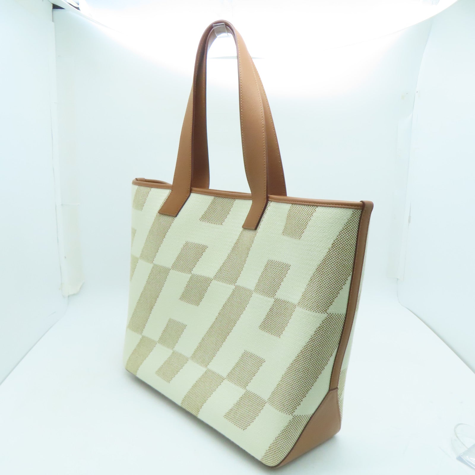 HERMES 帆布Cabas H en Biais 40 Bag肩背袋白色/經典駝色