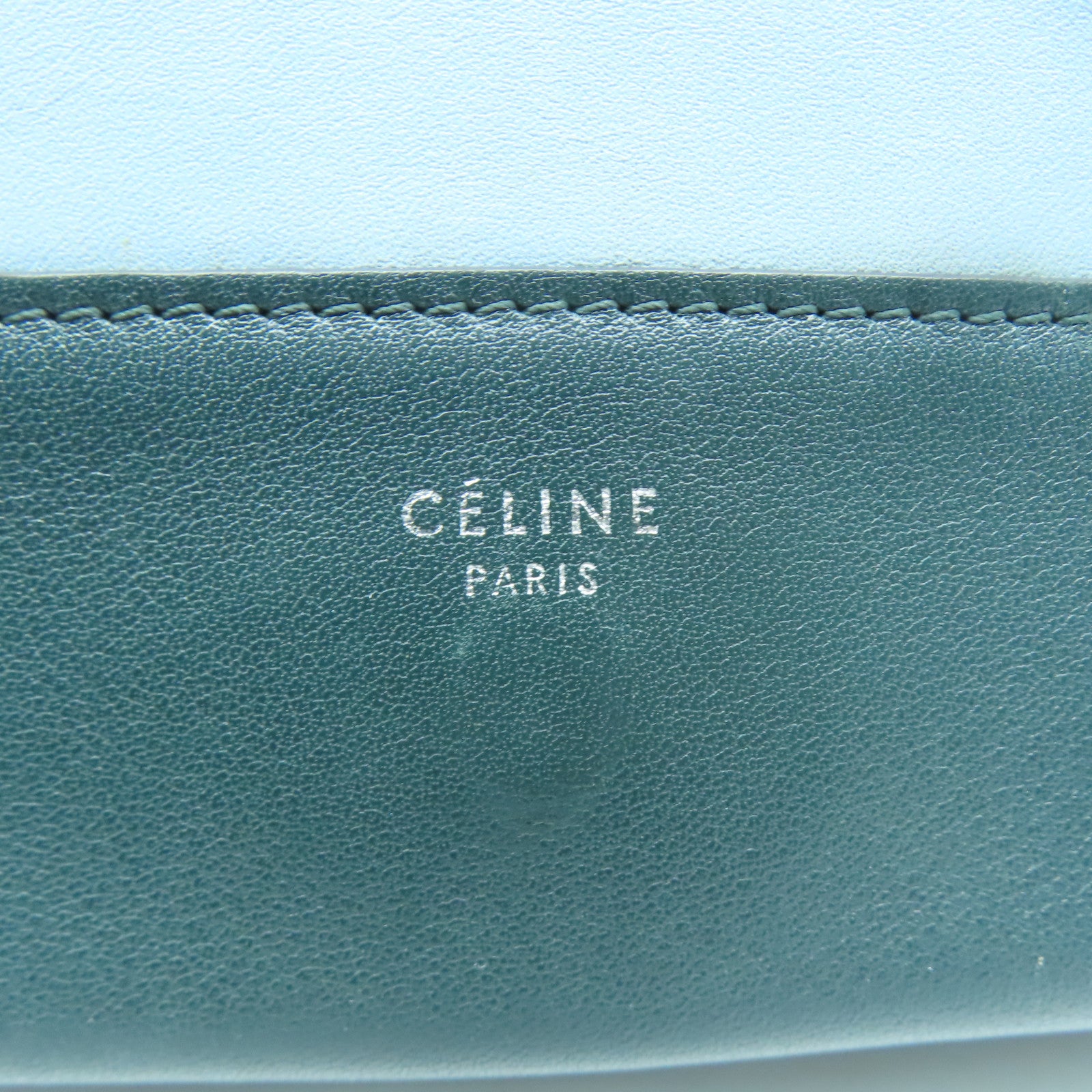 CELINE 牛皮皮革Chain Shoulder銀扣肩背袋綠色/藍色