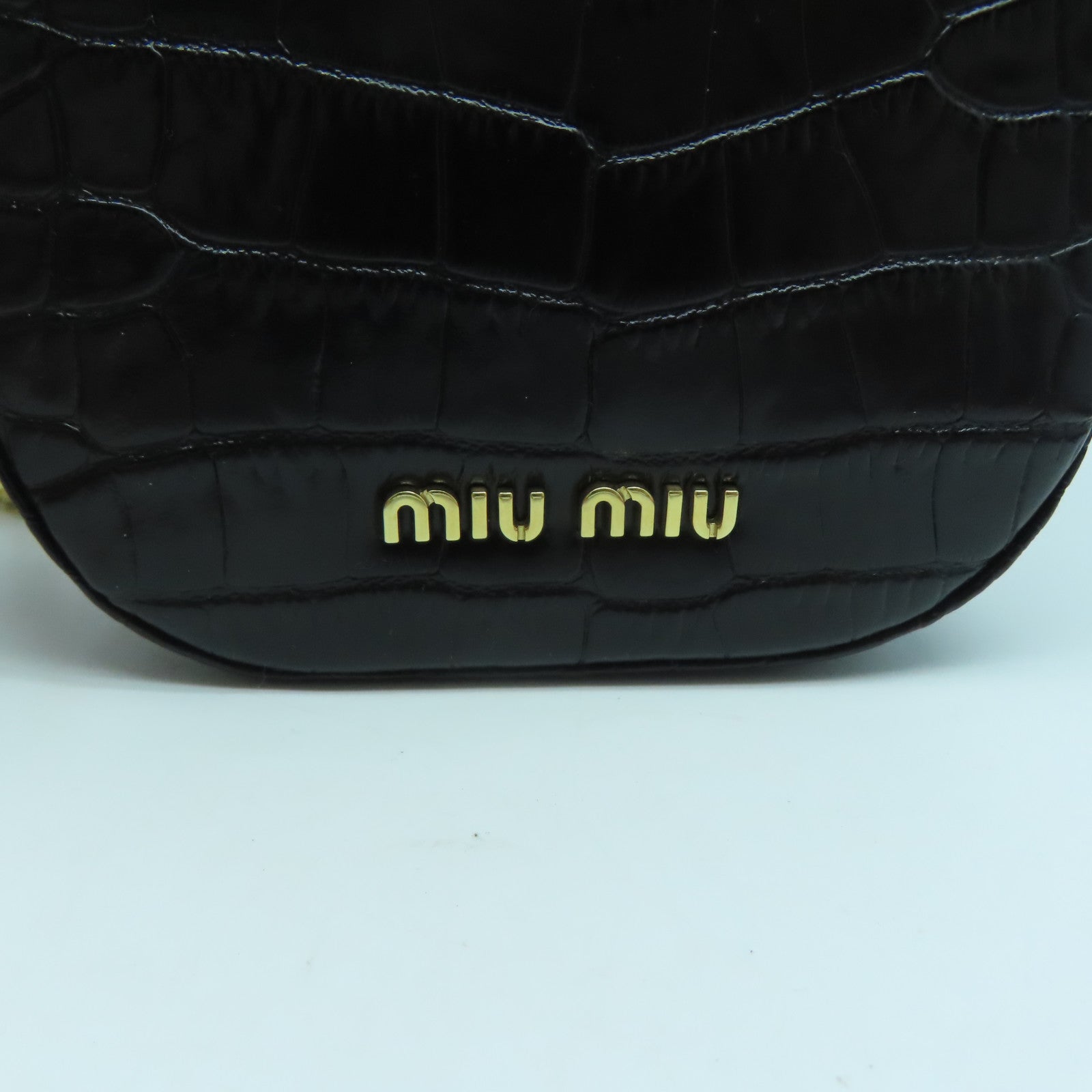 Miu Miu 牛皮皮革Chain Shoulder金扣鏈帶肩背袋黑色
