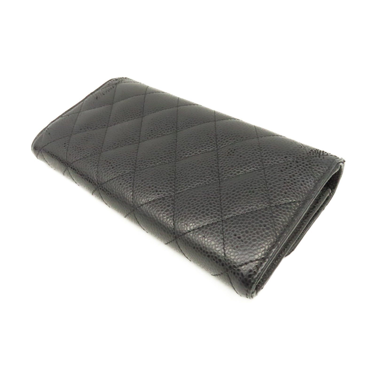 CHANEL 菱格Caviar皮革Long Wallet金扣長錢包黑色