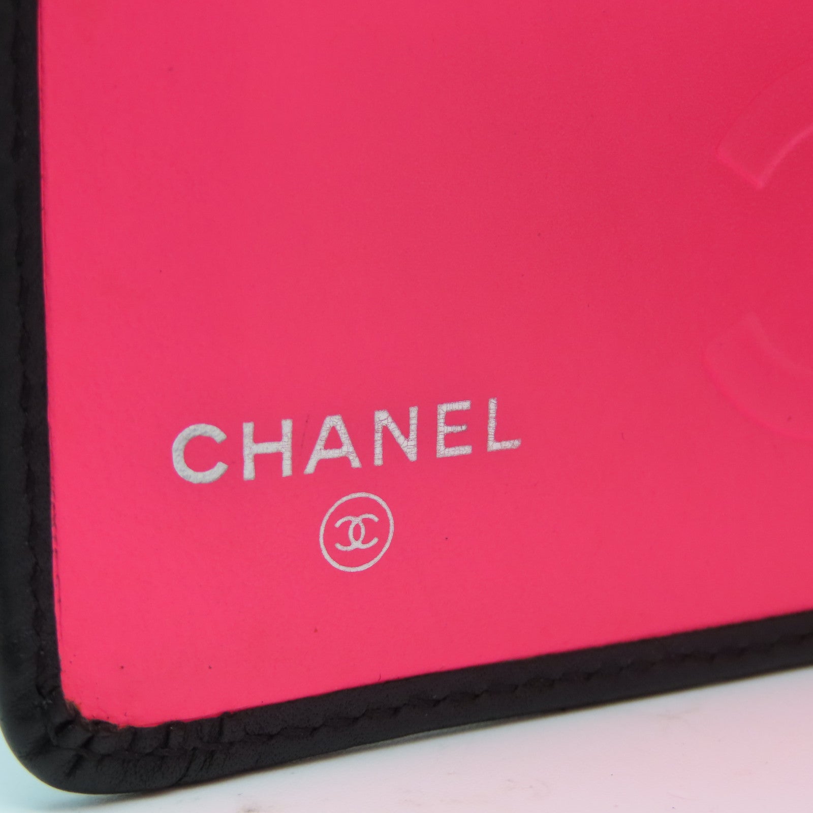 CHANEL 牛皮皮革Cambon Line Wallet长钱包黑色/粉红色